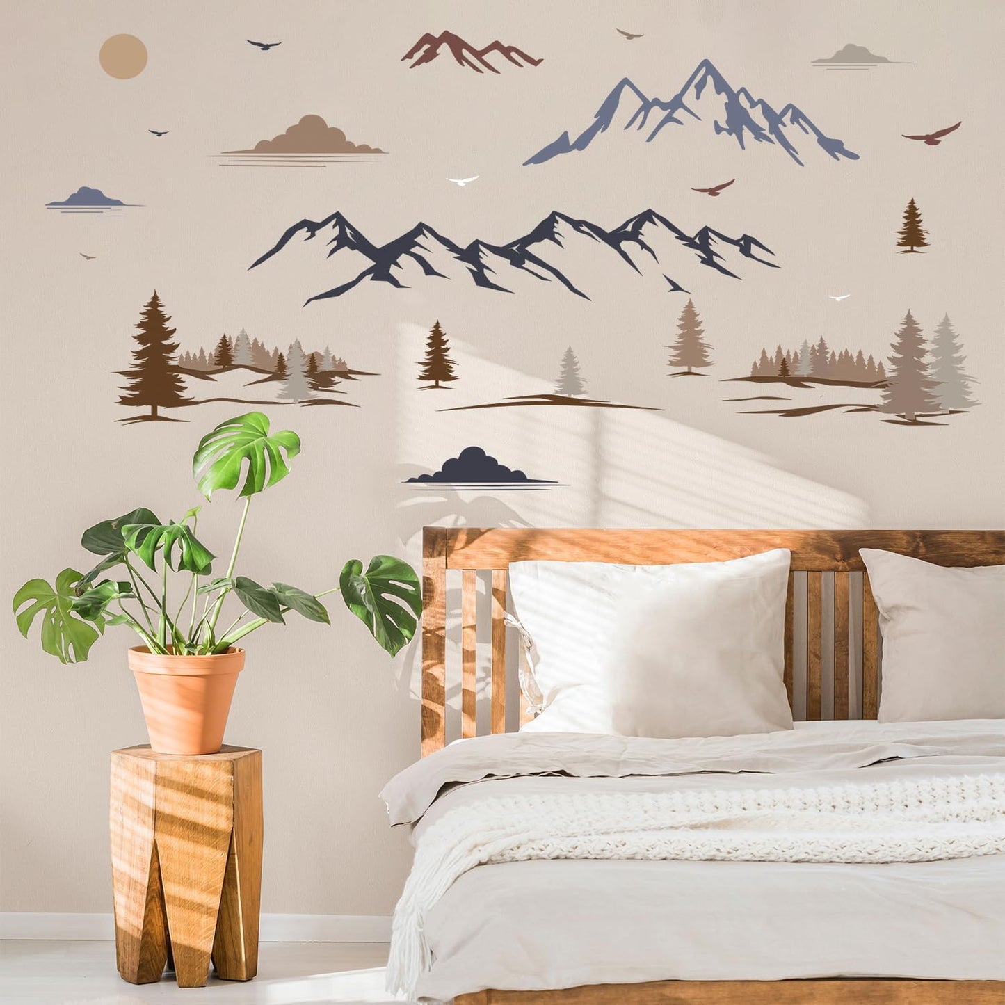 Big Wall Decal Peel and Stick "Forest Nature Landscape Window Clings Ridge Pine / Mountain / 35 x 16