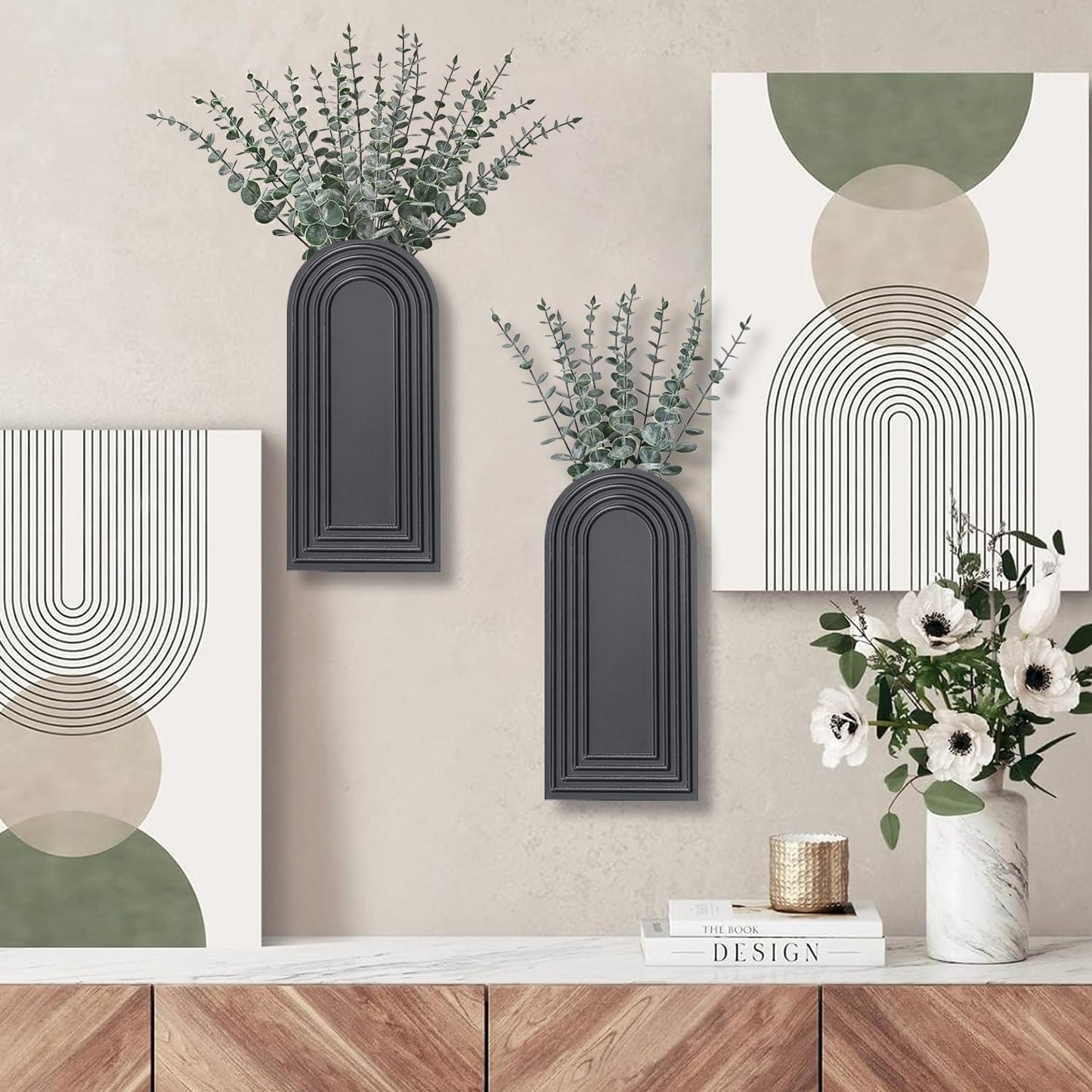 Wooden Wall Vase Set / Black / Set of 2