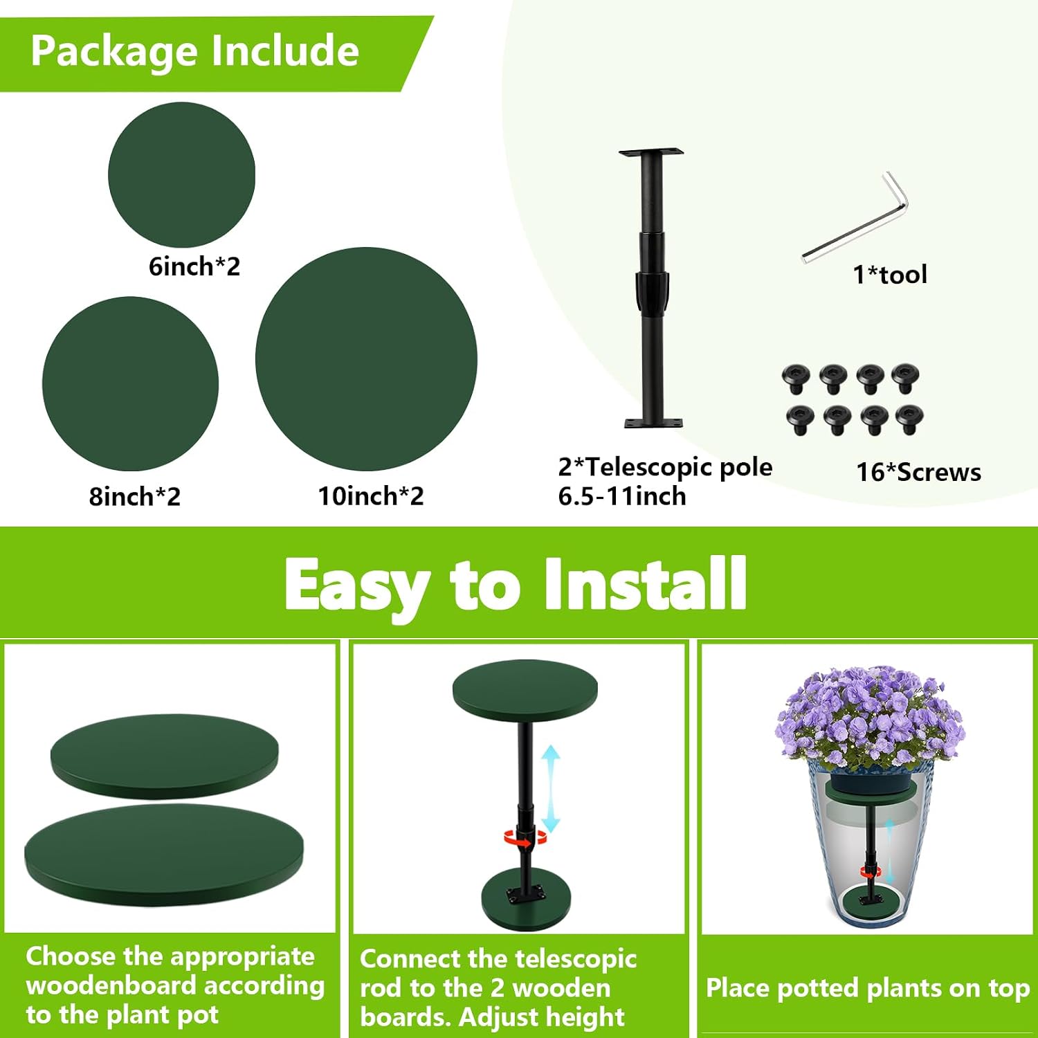 Axcoix 2 Pack Adjustable Height Plant Risers for Inside Pots, 7.5-12" Planter Inserts for Large Pots, Pot Fillers for