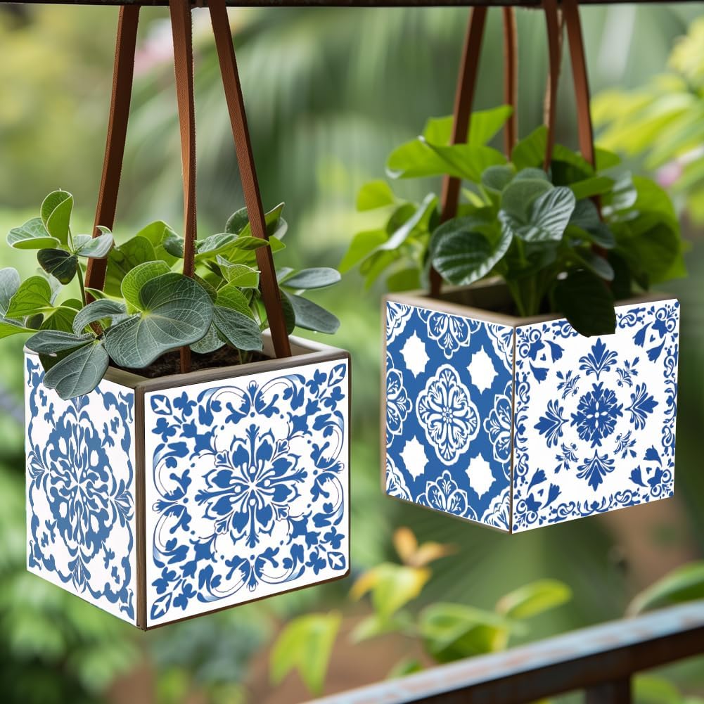 White Tile Stickers Mosaic Style Peel and Stick Backsplash Tile Stickers DIY / Blue / Set of 36