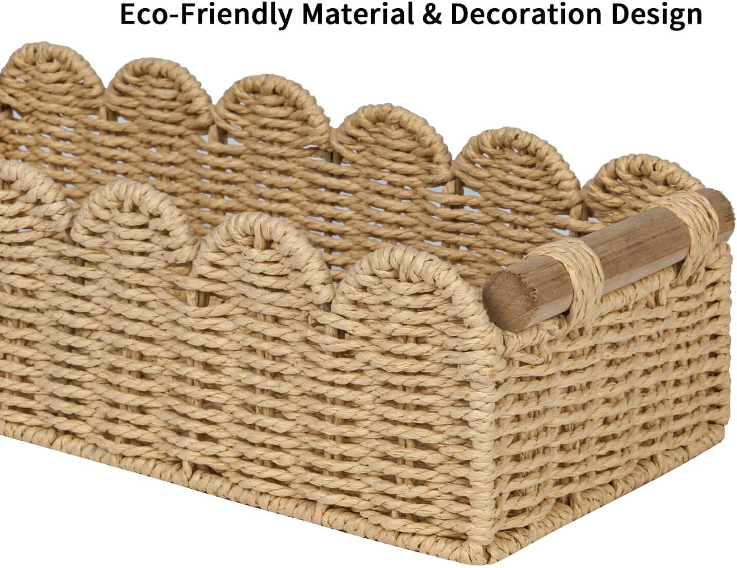 Scalloped Decorative Baskets for Over Toilet Shelves / Beige / Small