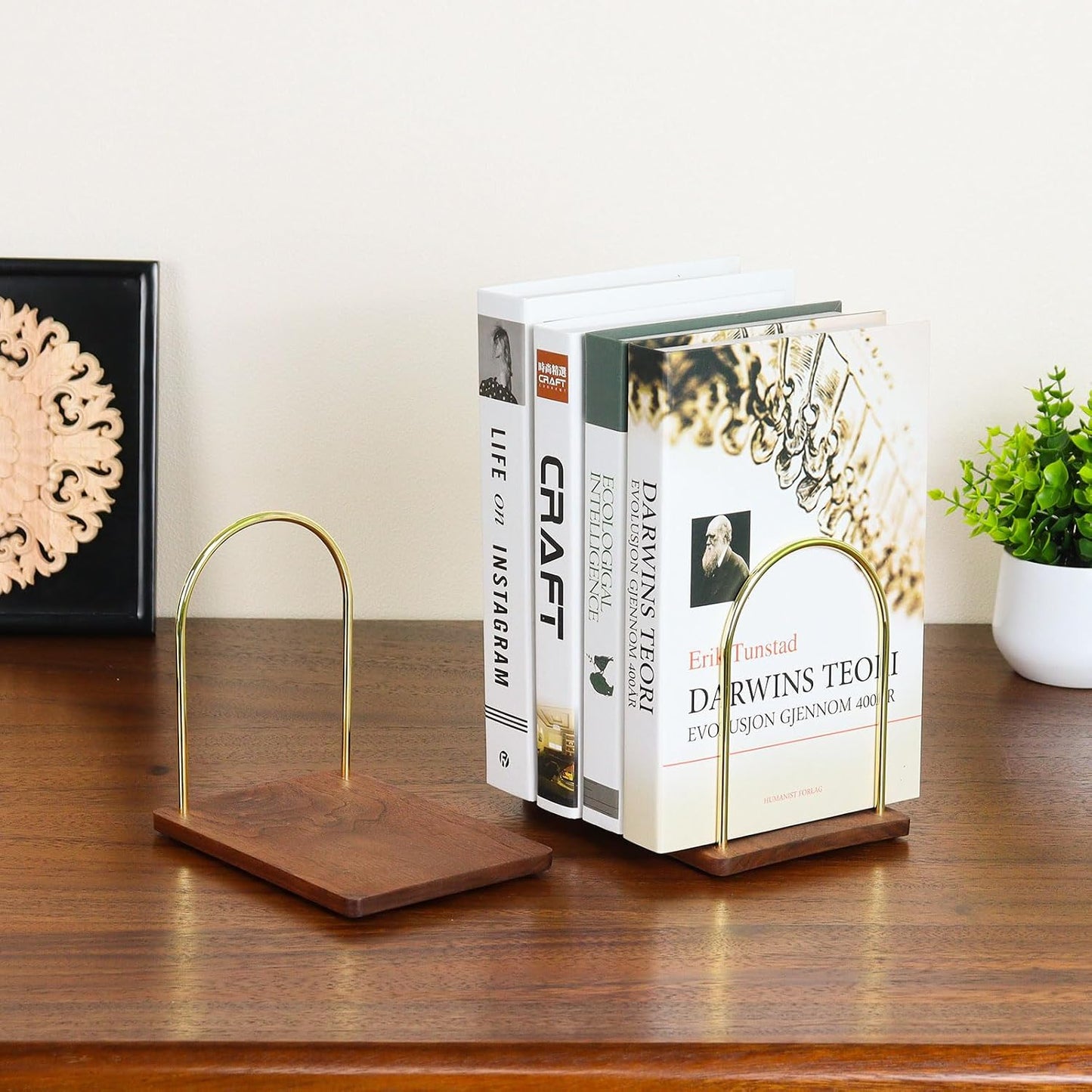 Handmade Walnut Wood Bookends / Walnut Brown