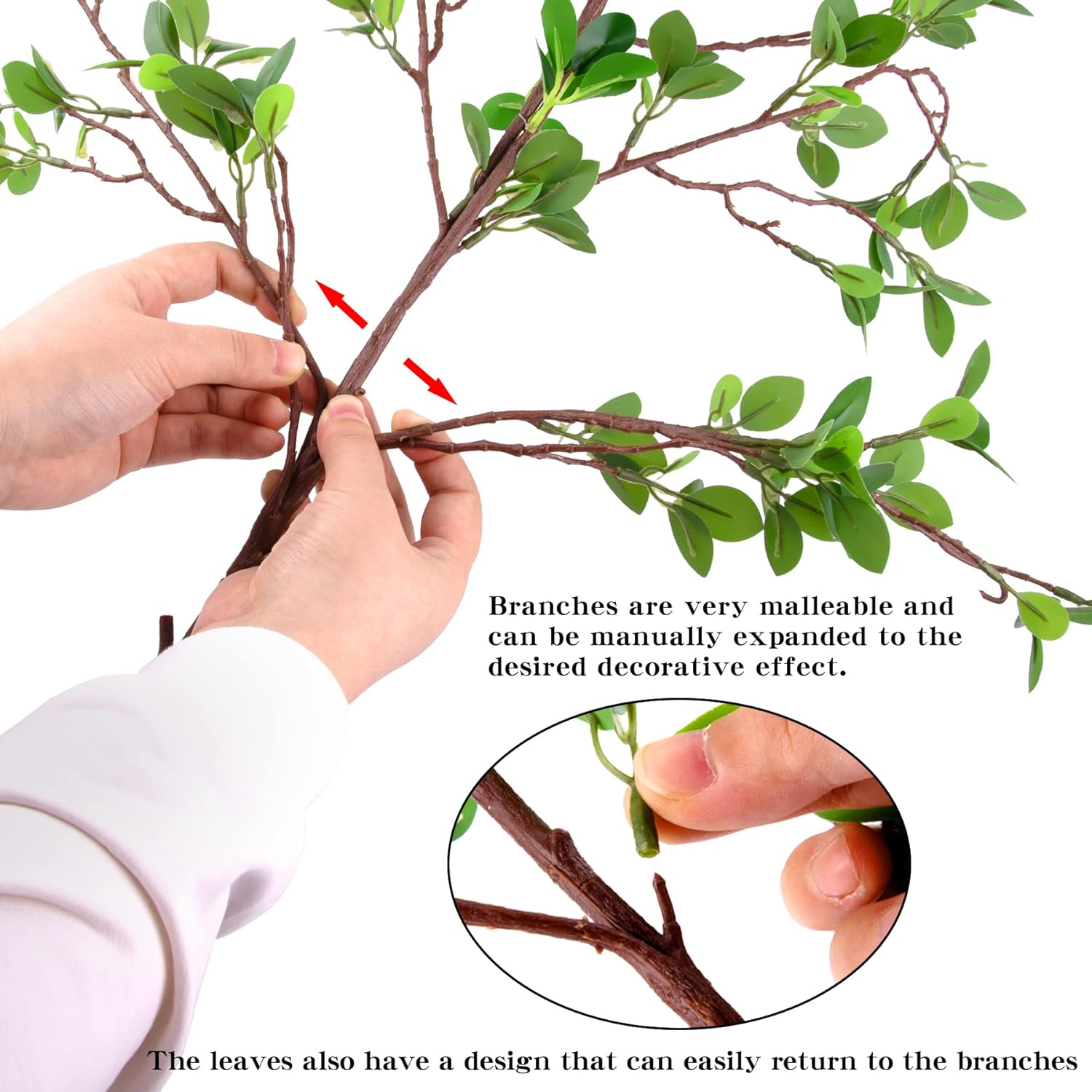 3 Packs 45" Artificial Ficus Stems Faux Branches Leaf Stem Fake Bushes Shrubs / Green / Set of 3