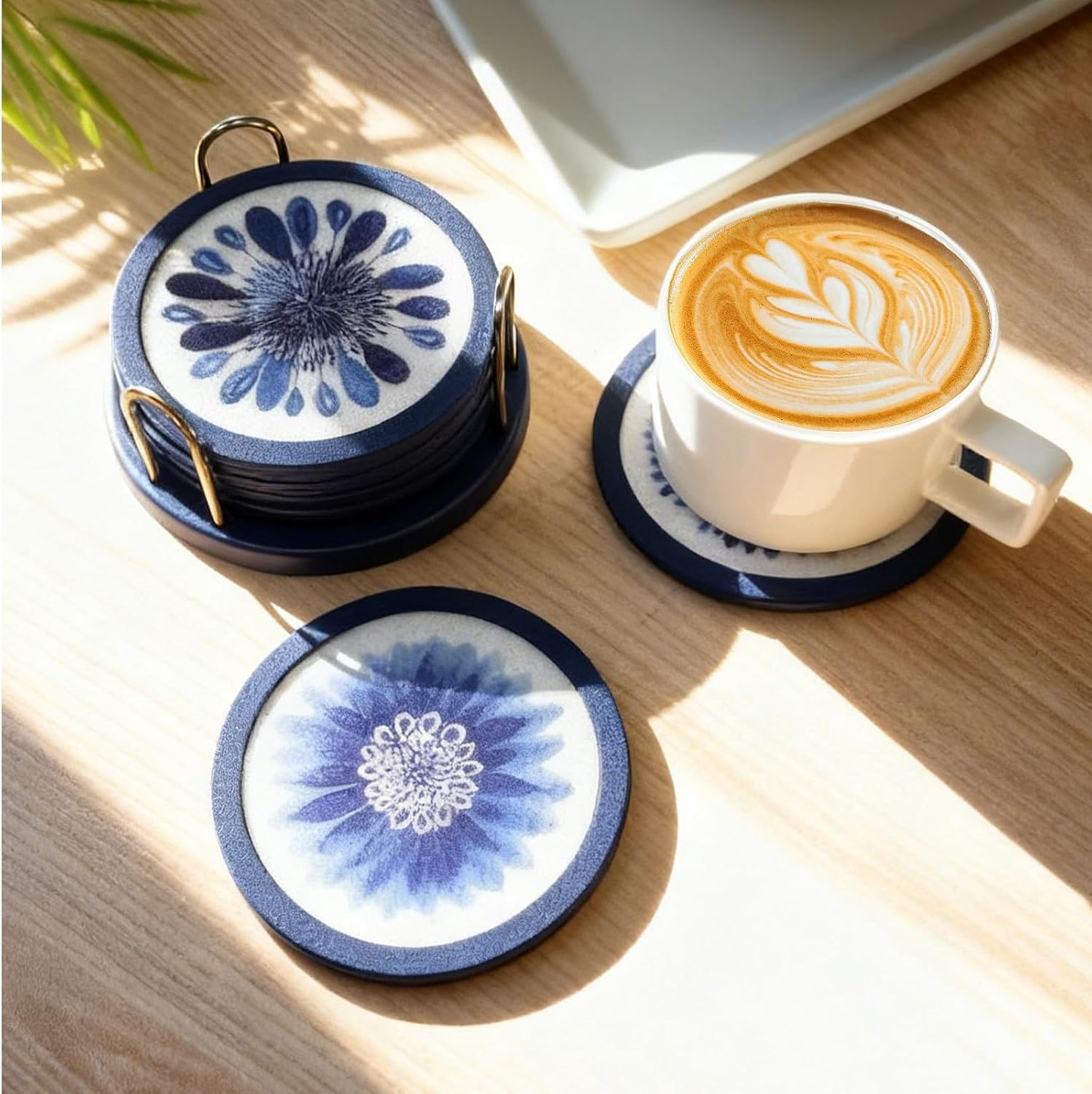 Indigo Floral Non-Slip Silicone Coasters / 6pc / Set of 4