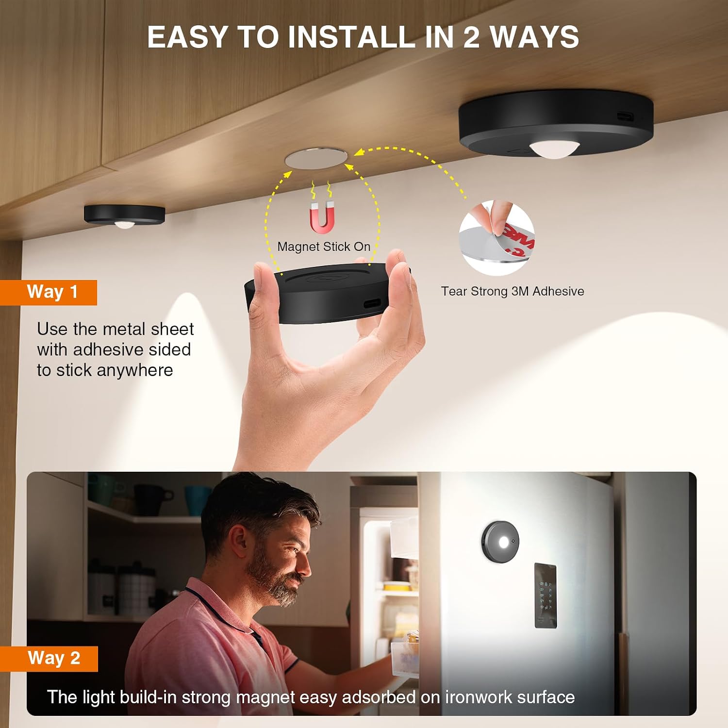 Puck Lights with Remote Control,Under Cabinet Lighting,black,5PCS | 2200mAh Rechargeable Push Light,3 Color