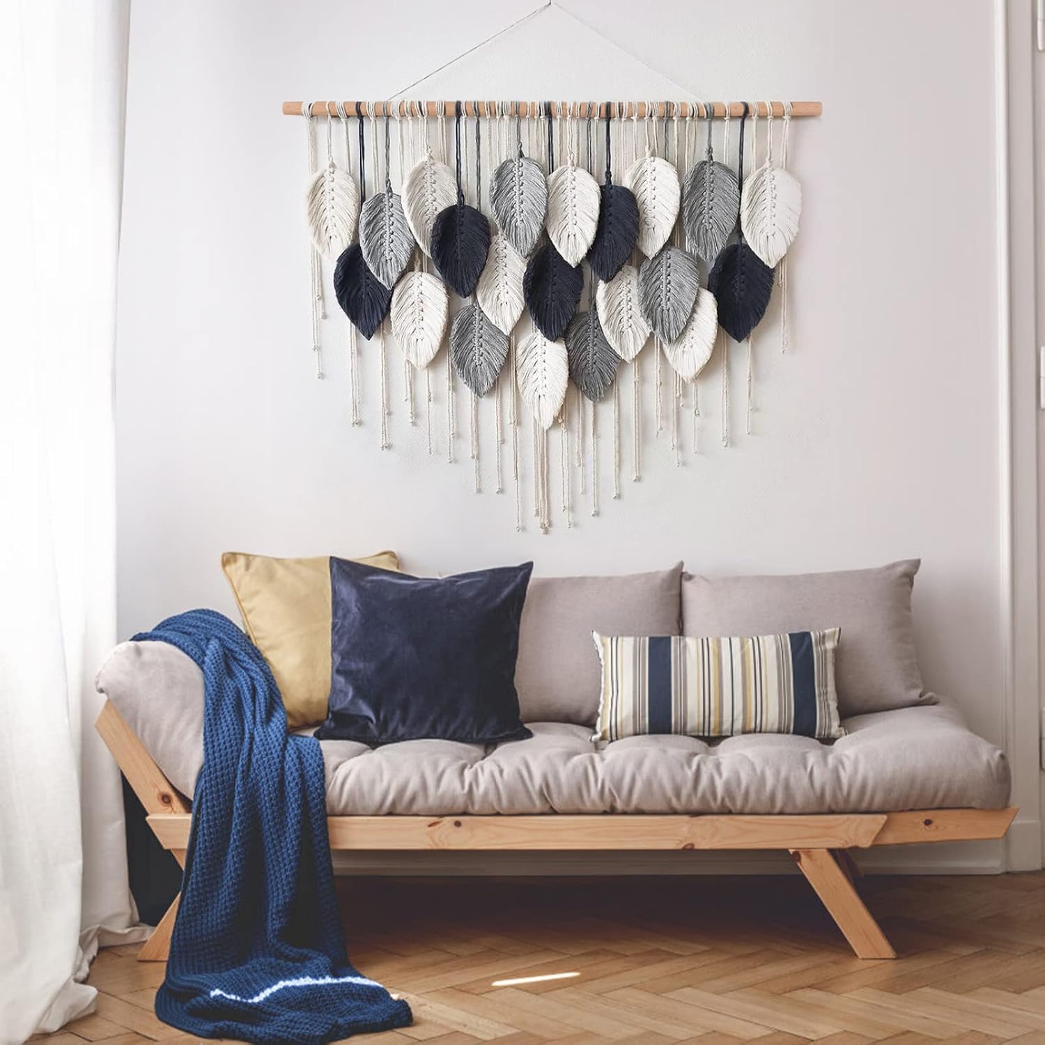 Macrame Wall Hanging Leaf Woven Tapestry Bohemian Chic Wall Hanging Feather Large / 39"W x 29.5"L