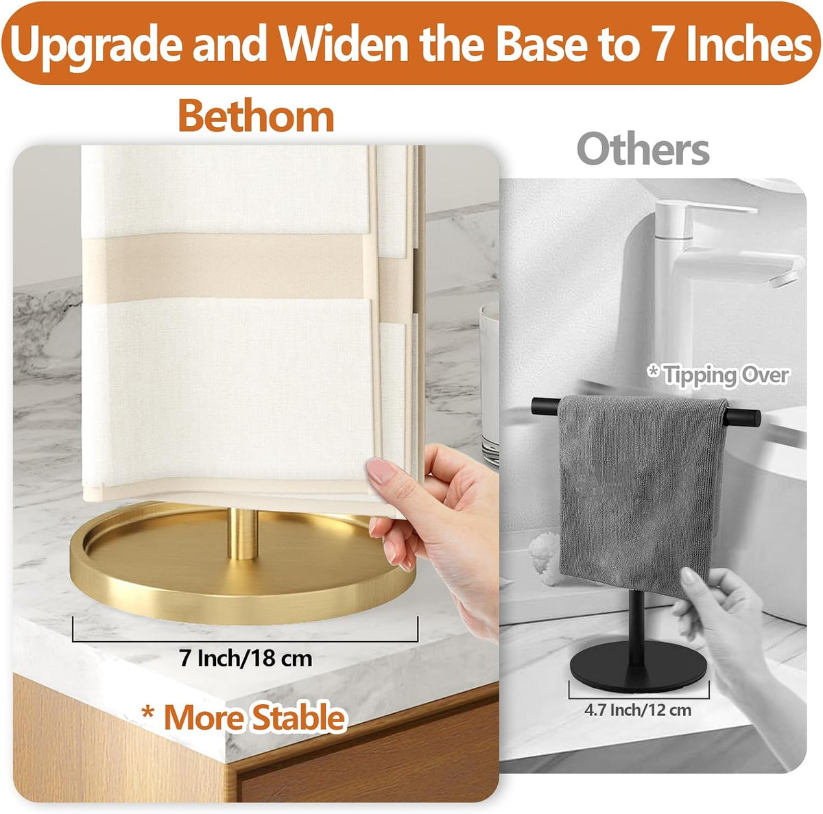 Bethom Bathroom Hand Towel Holder Stand Gold, S-Shape Kitchen Towel Rack | Stainless Steel Countertop Towel Standing