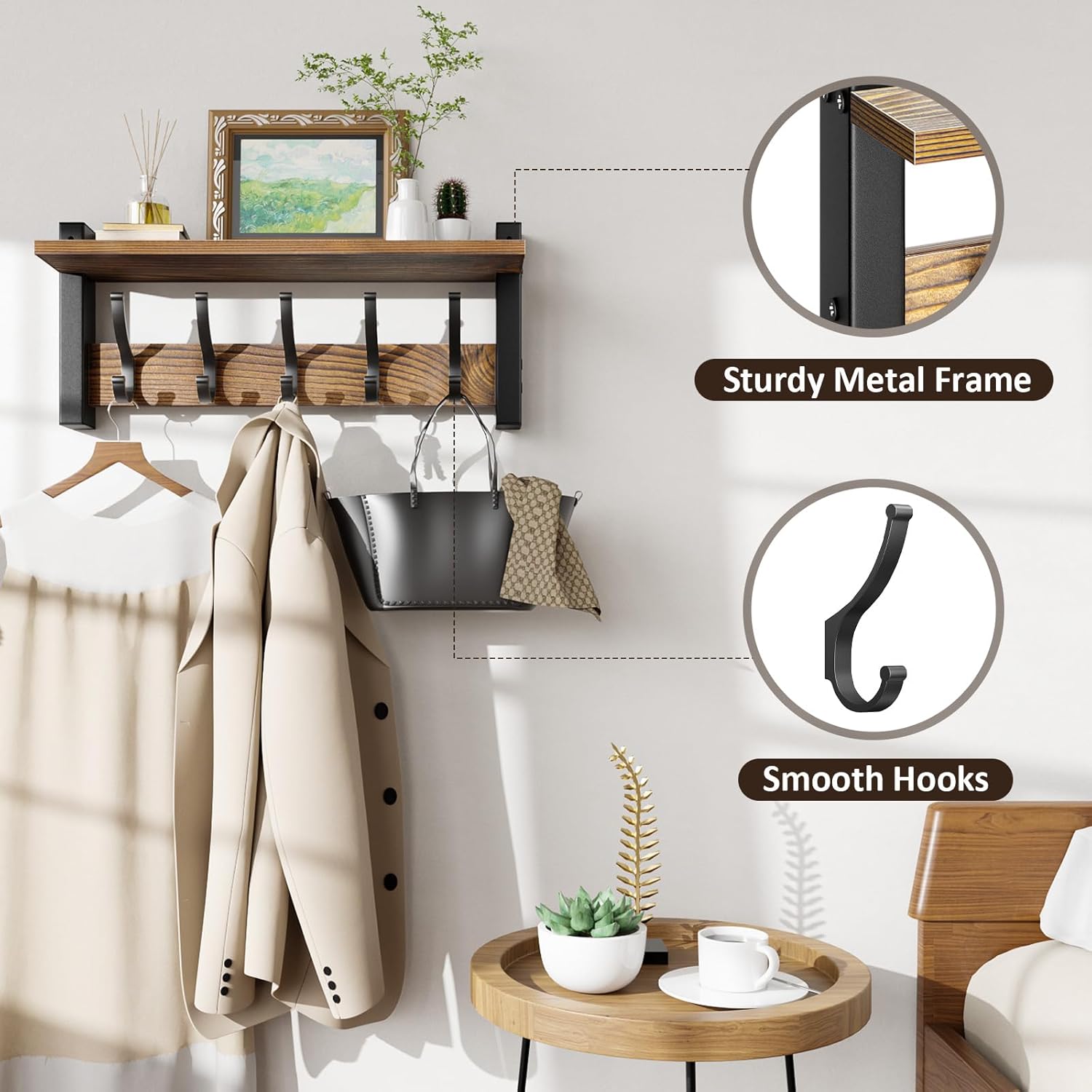 Hat Rack / Coat Rack Wall Mount / Brown / 17.1 Inch