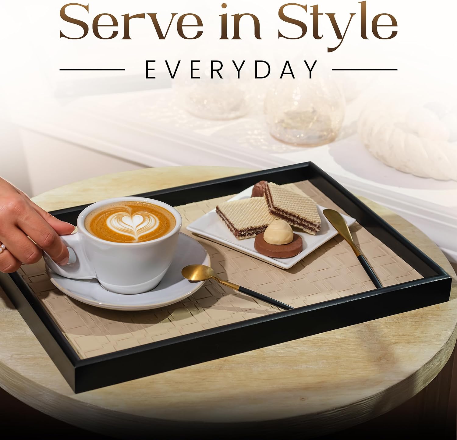 Wooden Serving Tray / Black / 15 x 11