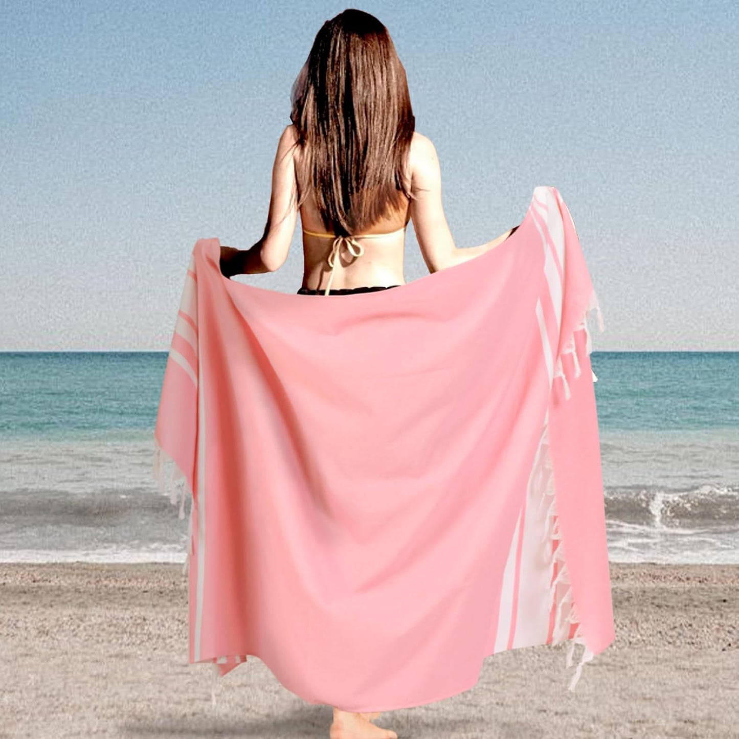 6 Pack Turkish Striped Beach Towels Bulk Oversized 39"x71" Large Bath and Pool Set Quick Dry Lightweight Travel Towel