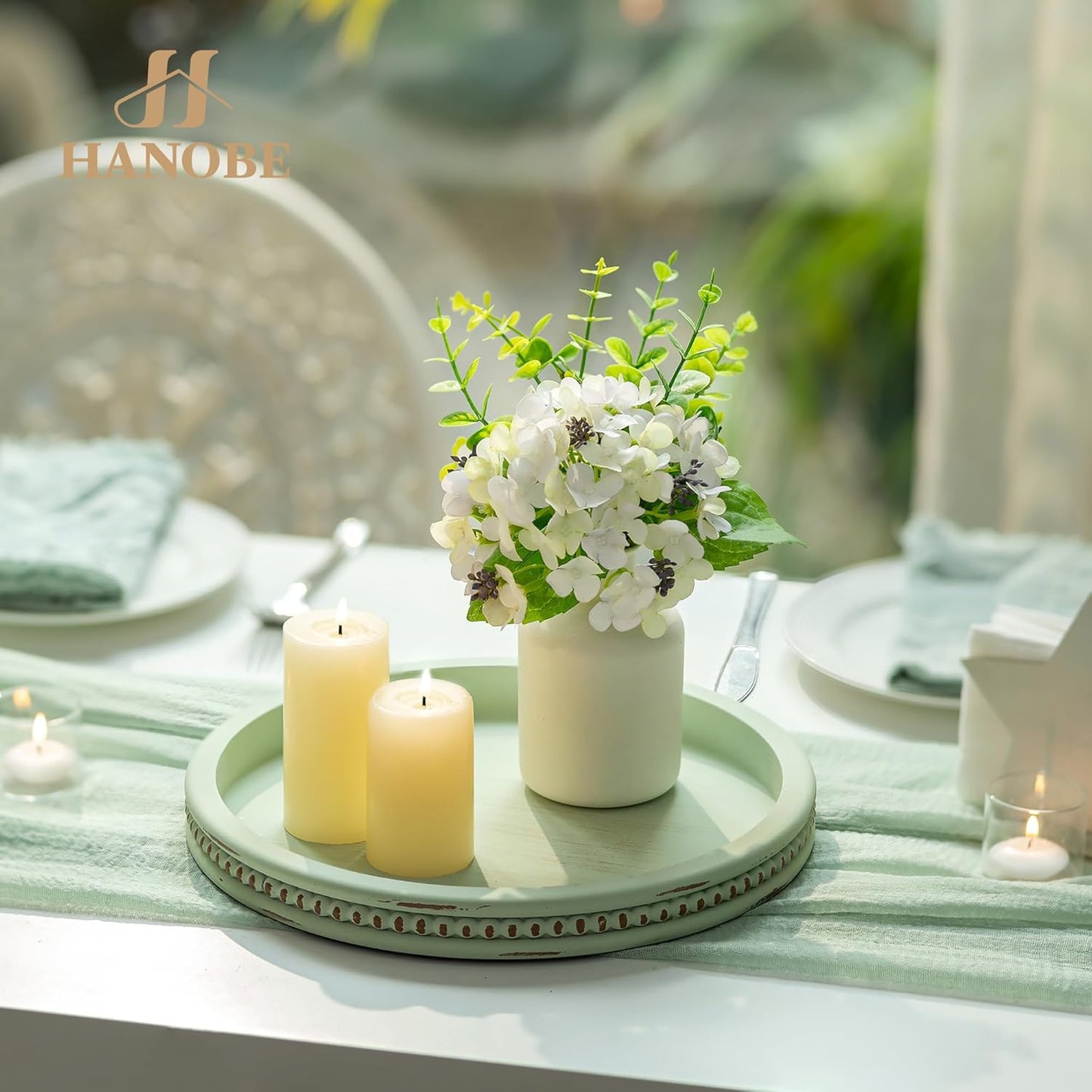 Wooden Candle Plate Holder / 11.8 / Sage Green