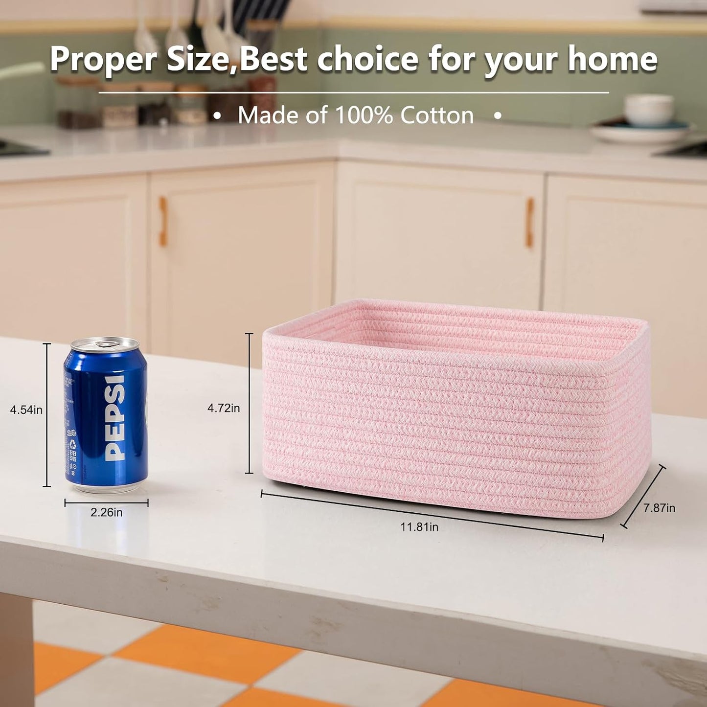 Mini Woven Rope Storage Bins for Towels / Pink / 11.81''lx7.87''wx4.72''h / Set of 4