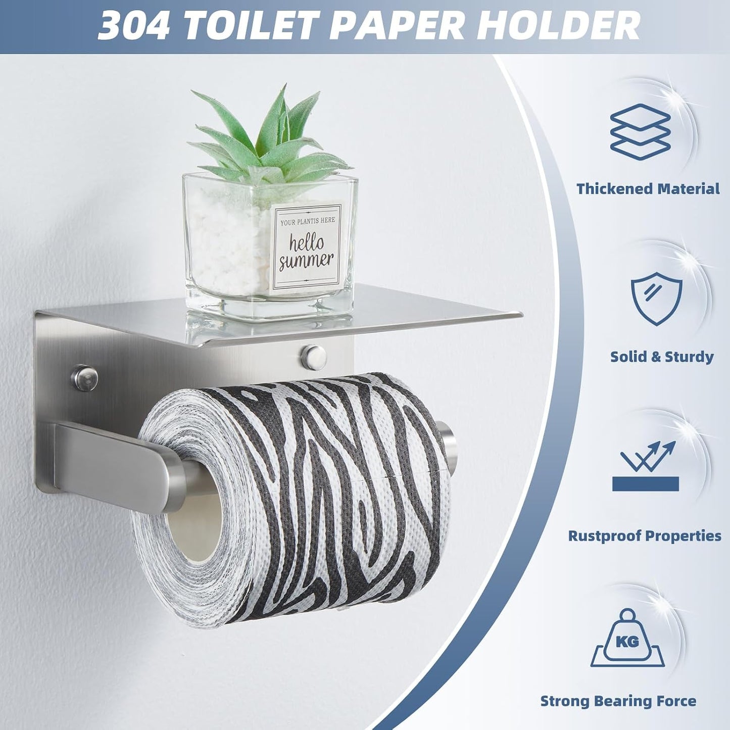 APLusee Toiler Paper Holder with Phone Shelf, Brushed Nickel, Wall Mounted | 304 Stainless Steel, Rust-resistant Tissue
