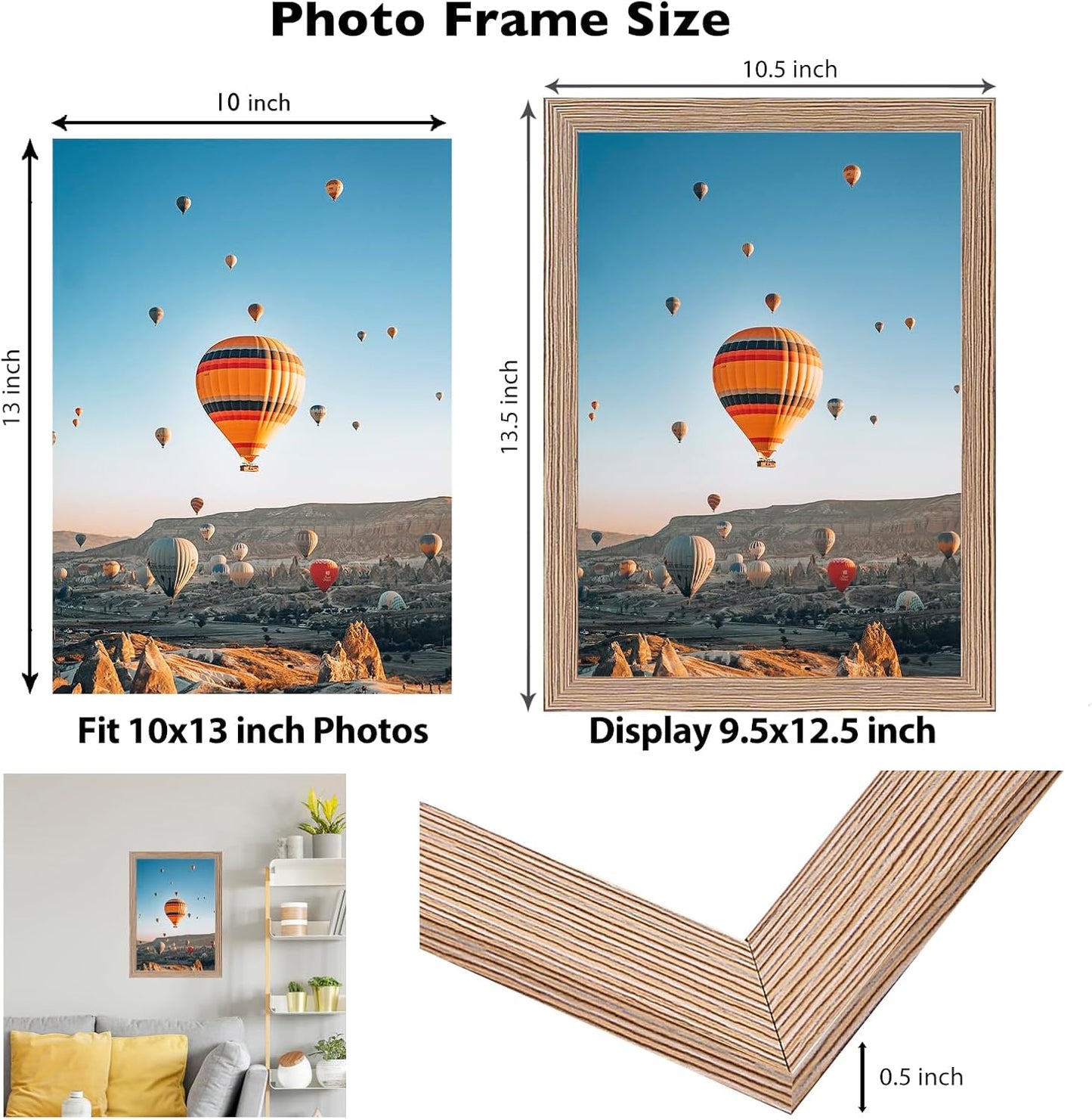JCJMY 10x13 Rustic Brown Picture Frame Set of 4, Horizontal and Vertical Formats for Wall Hanging, 10 x 13 Wall Gallery
