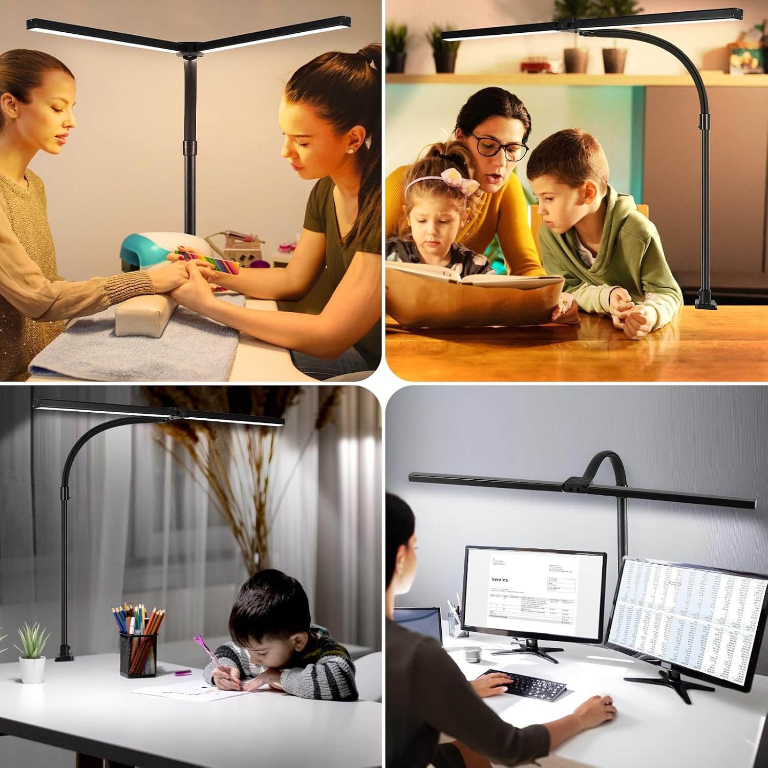 LED Desk Lamp with Clamp, Dual Head Monitor Light, Remote | 24W Dimmable Eye-Caring Task Lamp with Timer, Anti-Glare