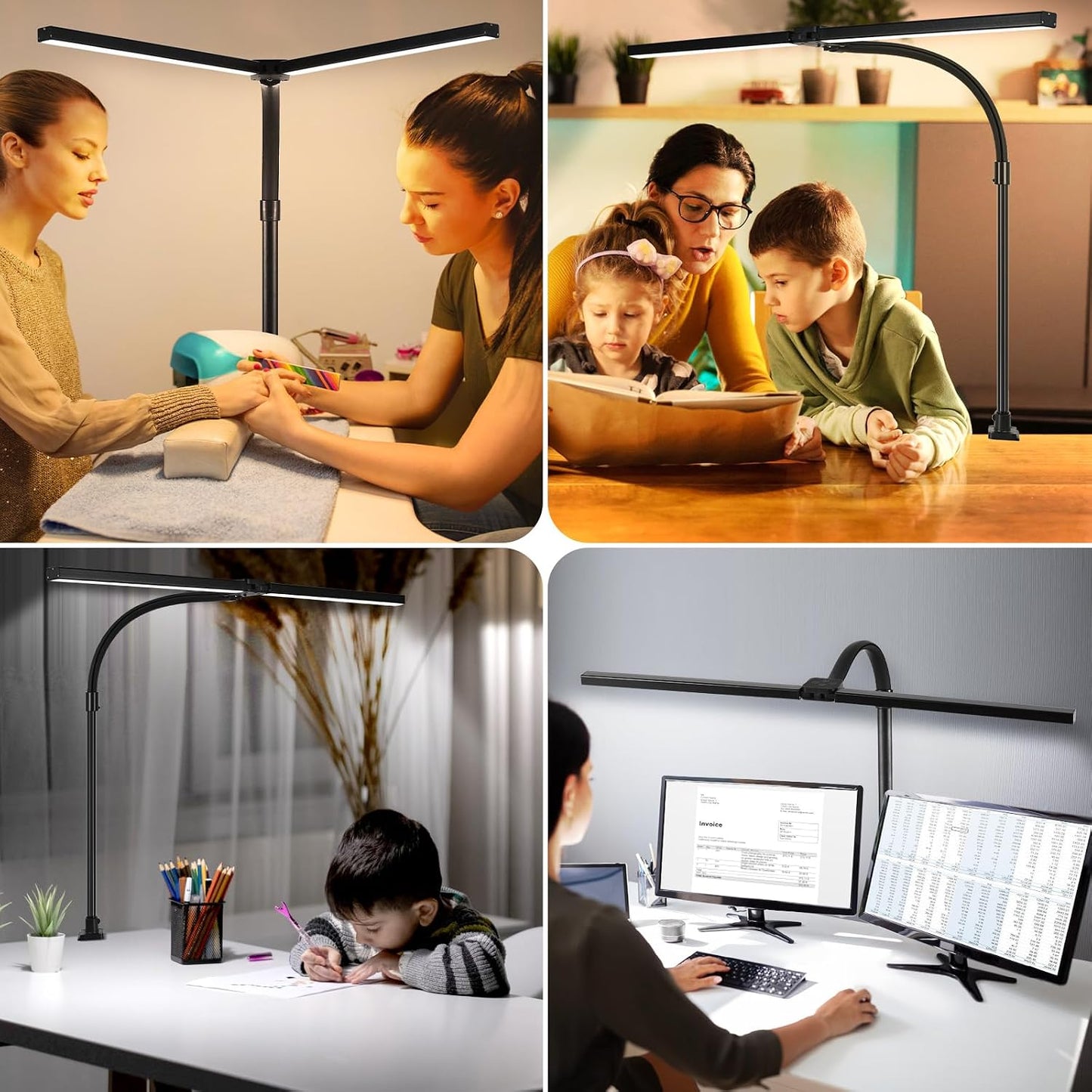 LED Desk Lamp with Clamp and Base, Dual Head Monitor Light | 24W Dimmable Eye-Caring Task Lamp with Timer, Anti-Glare