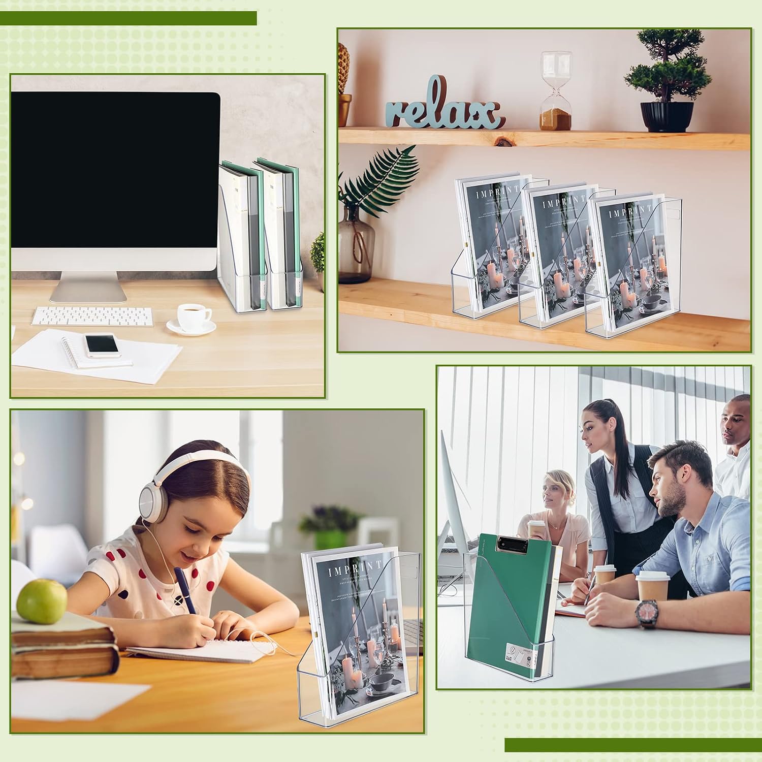 Marsui 6 Pcs Clear Acrylic Magazine Holder with Handle Desk Organizer | Vertical File Rack for School Locker and