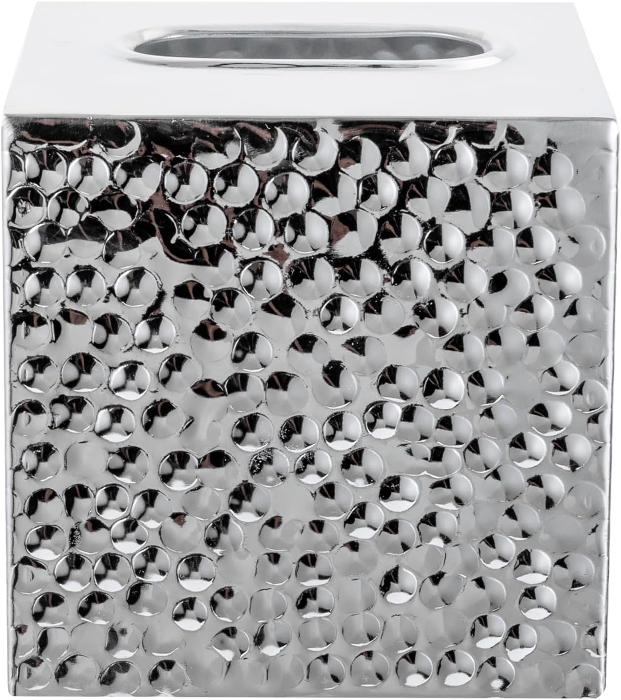 Modern Hammered Tone Metal Cube Facial Tissue Box Cover / Silver