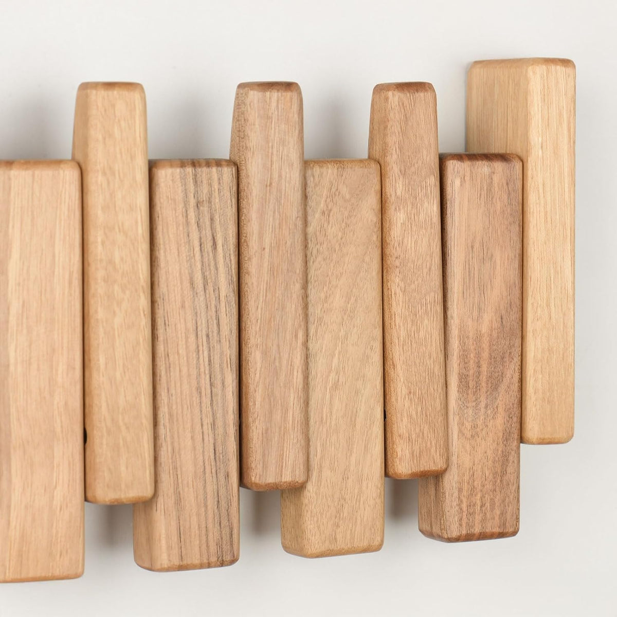 Walnut Piano Key Coat Rack with 4 Flip Hooks | Solid walnut wall-mounted coat rack with 4 flip hooks for coats, hats