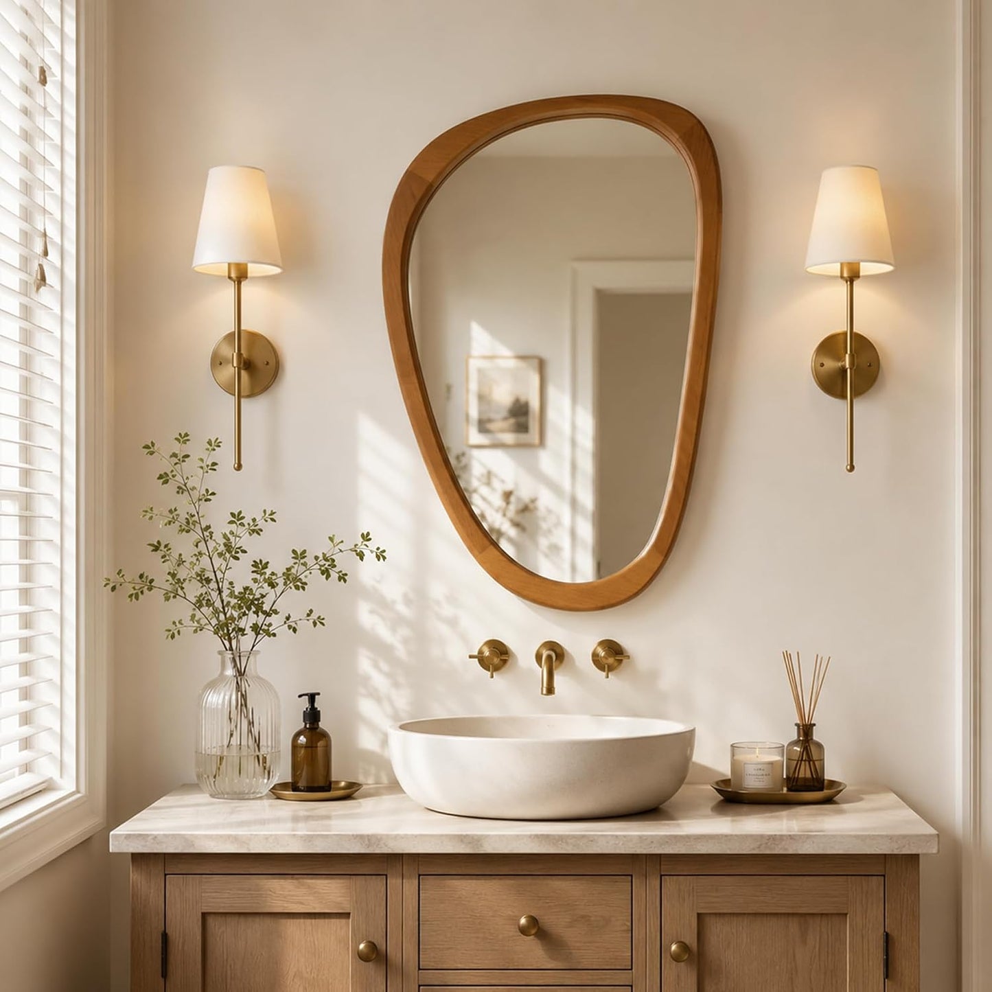 Solid Wood " Irregular Asymmetrical Mirror / Walnut / 30"L x 20"W / Natural / 30 x 20