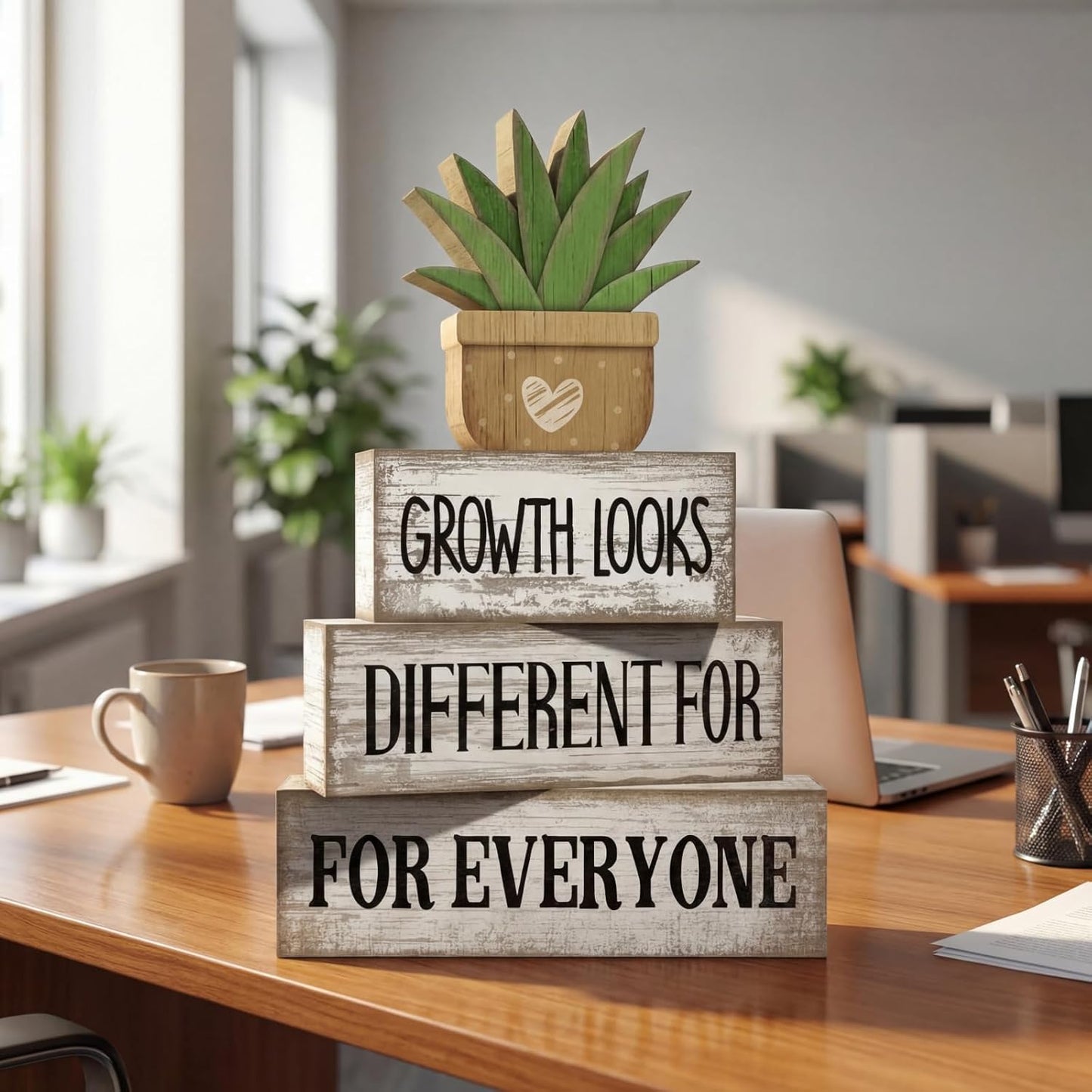 Inspirational Farmhouse Table Decor Rustic Stacked / Growth Looks Different for Everyone / Set of 4
