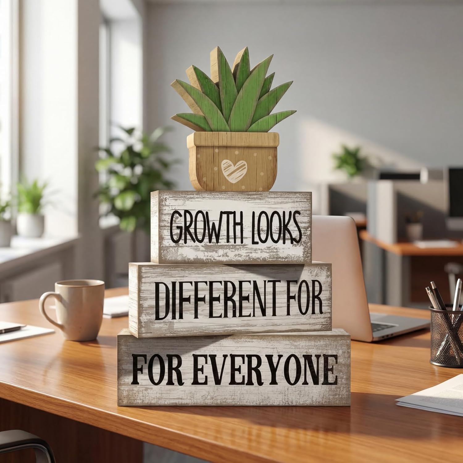 Inspirational Farmhouse Table Decor Rustic Stacked / Growth Looks Different for Everyone / Set of 4