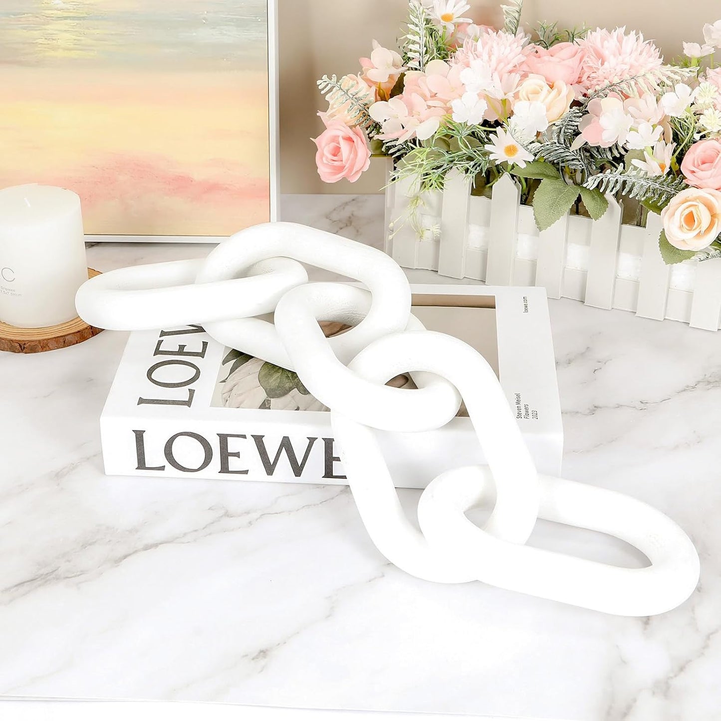 White Wood Chain Link Decor / White-5 / 22"D x 3.9"W