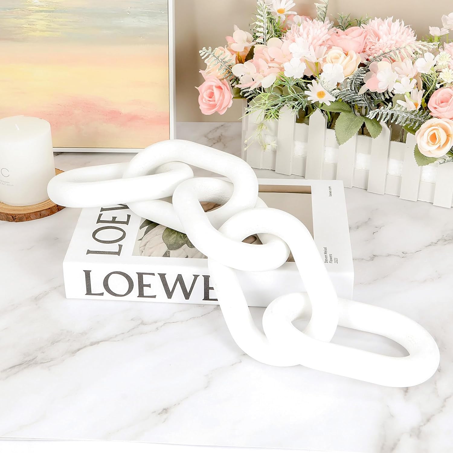 White Wood Chain Link Decor / White-5 / 22"D x 3.9"W