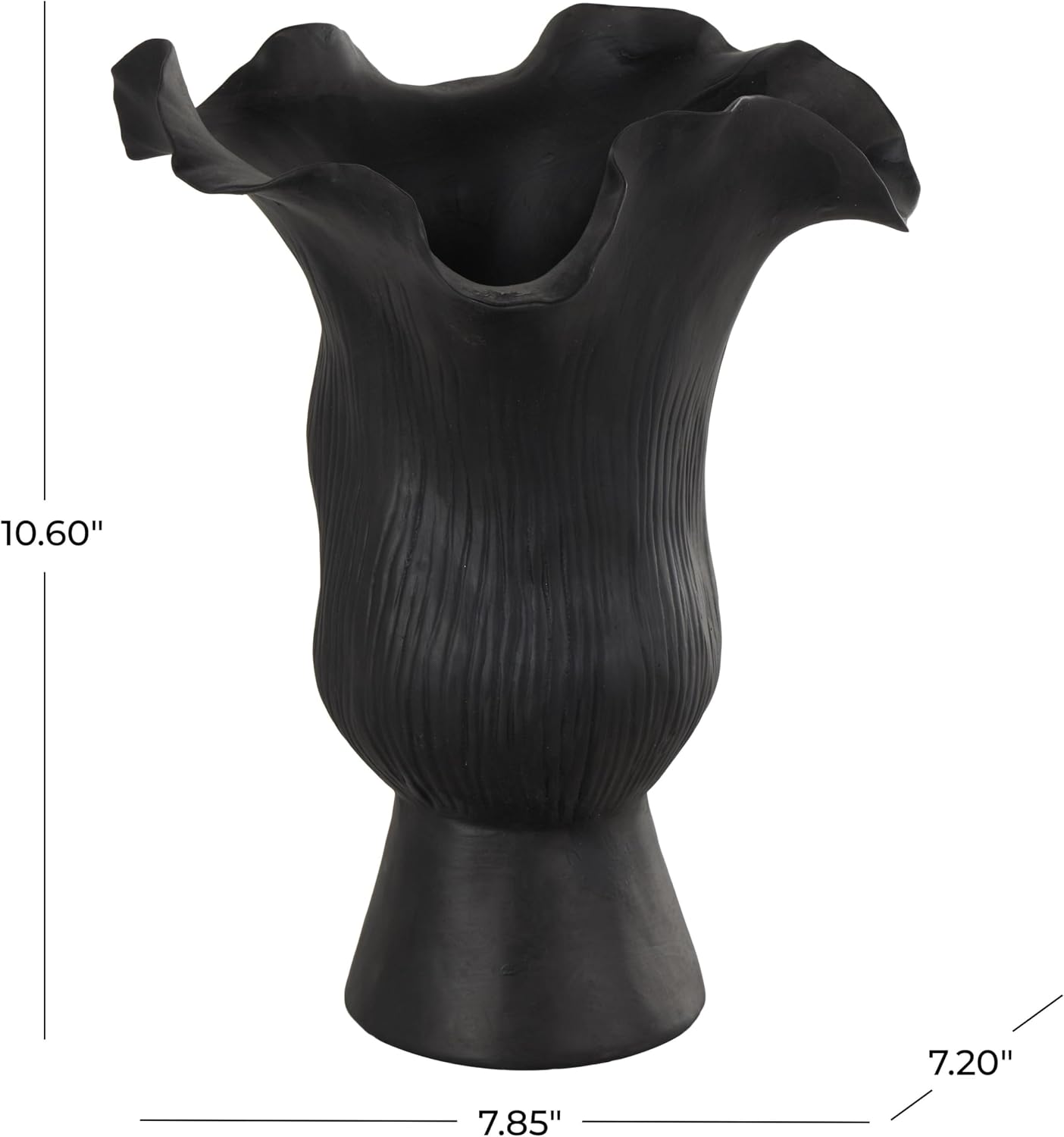 Ceramic Abstract Floral Inspired Vase / Black / 8 x 7 x 11