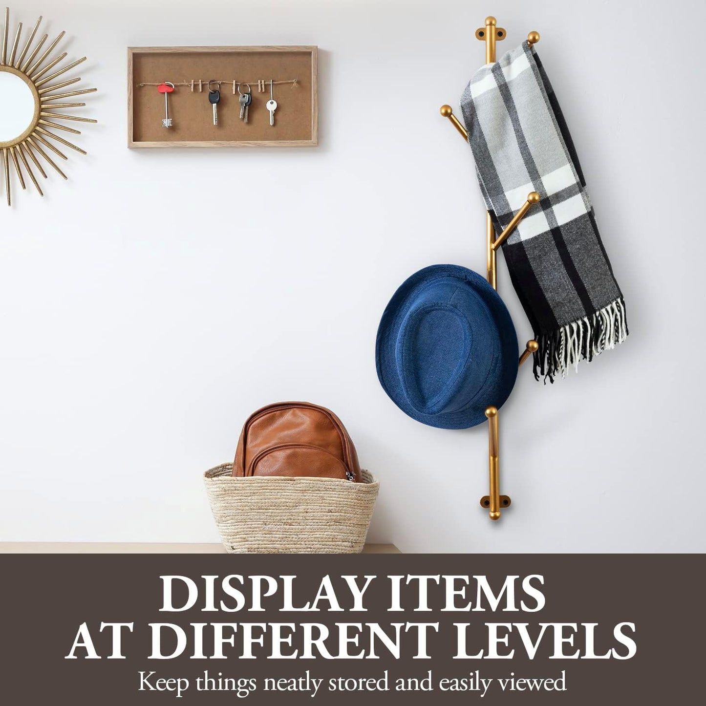 MyGift 2.5-Foot Gold Metal Tree Branch Style Wall Mounted Vertical Hat/Coat Hanging Rack