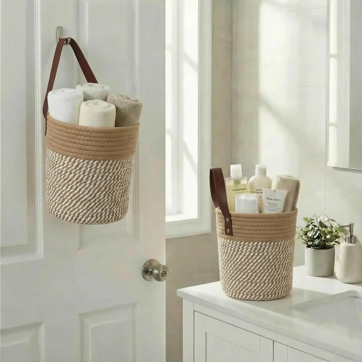 Round Woven Wall Decor & Storage Planter for Plant Decor and Home / Brown / 8 Inch / Set of 2