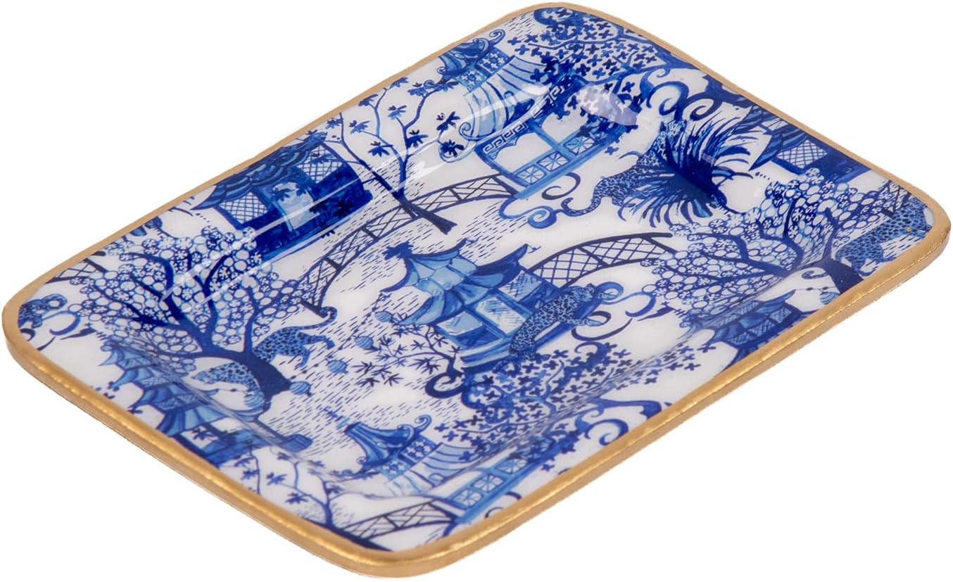 Enamel Tray / Vanity Tray for Dresser / Blue & White / Rectangular