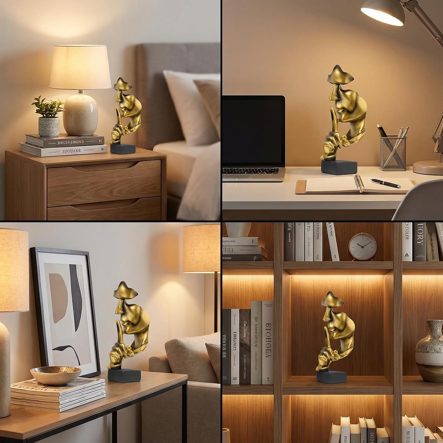 Abstract Face Statue / Golden Silence Figurine