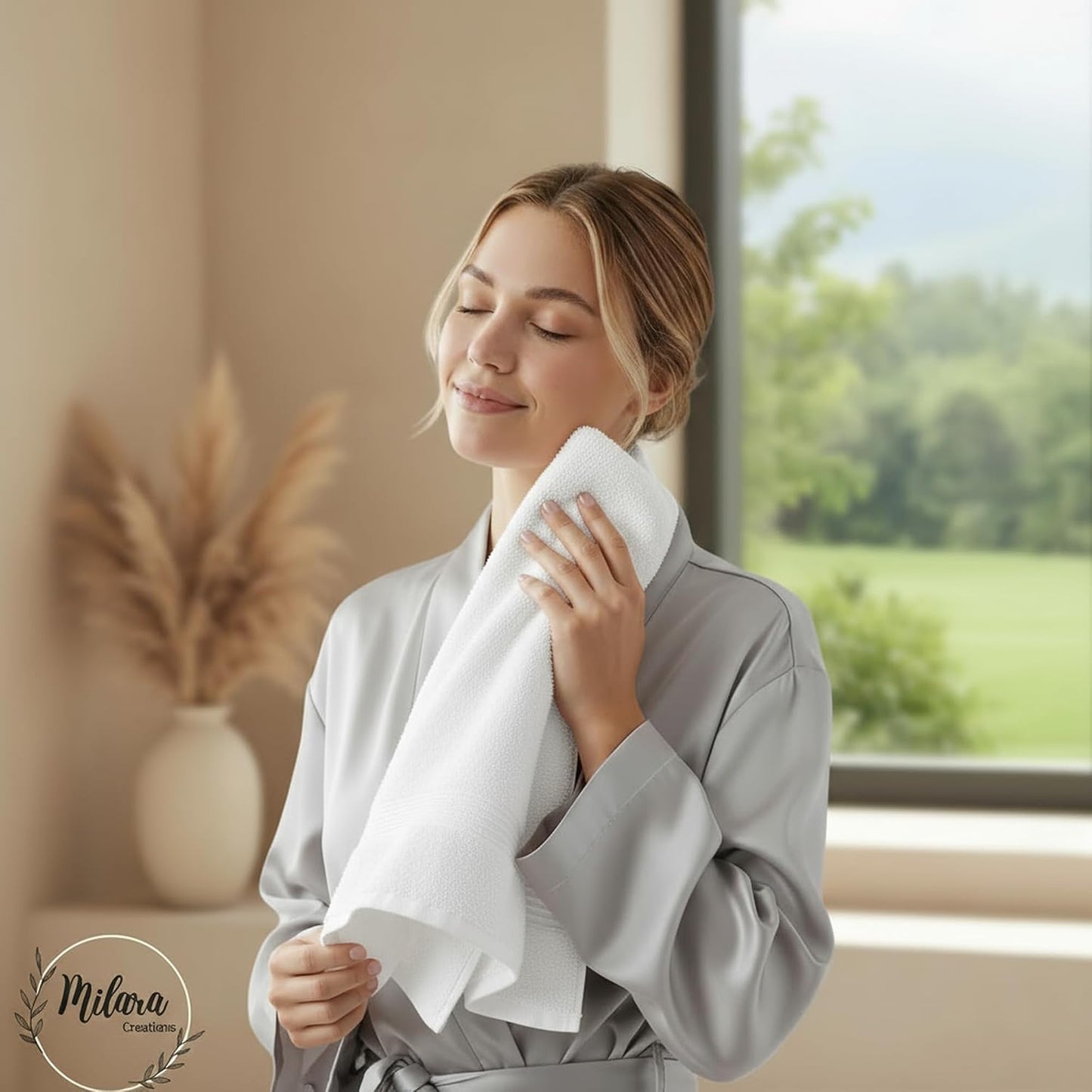 Milara Turkish Cotton Hand Towels 2-Pack, White, 700 GSM, 16x30 in | Soft, absorbent Turkish combed cotton with reduced