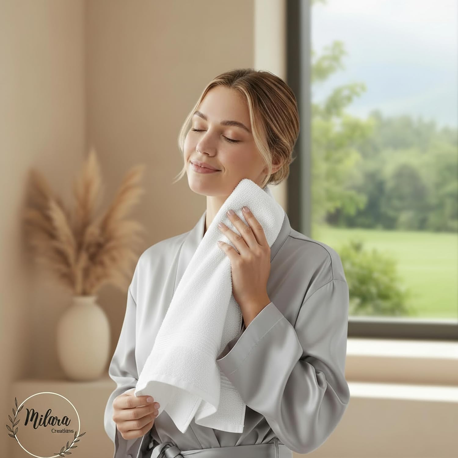Milara Turkish Cotton Hand Towels 2-Pack, White, 700 GSM, 16x30 in | Soft, absorbent Turkish combed cotton with reduced