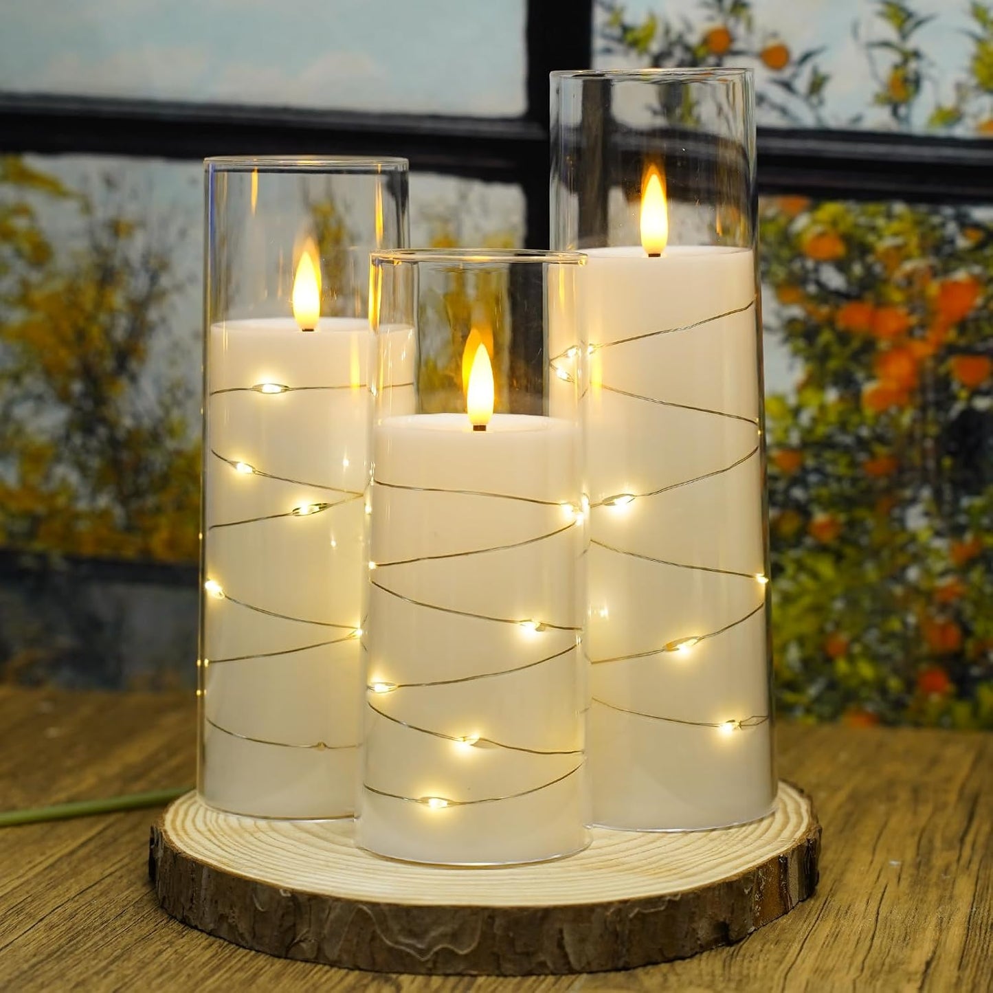 Nimiko Flickering Flameless LED Candles, 9 Pcs with Embedded Star String, Acrylic LED Pillar Candles with Remote