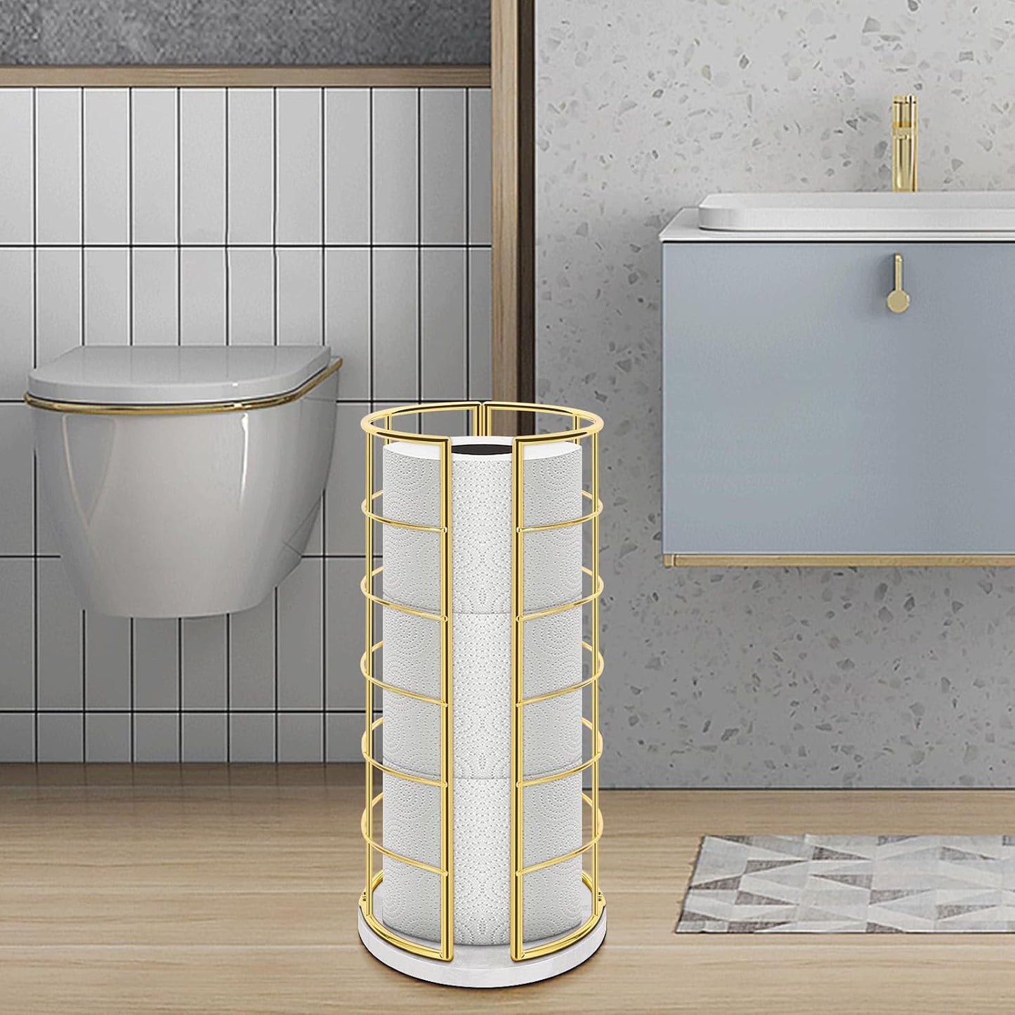 NearMoon Toilet Paper Organizer Stand, Free Standing 3 Rolls Tissue Storage, Metal Bathroom Accessory, Rustproof Toilet