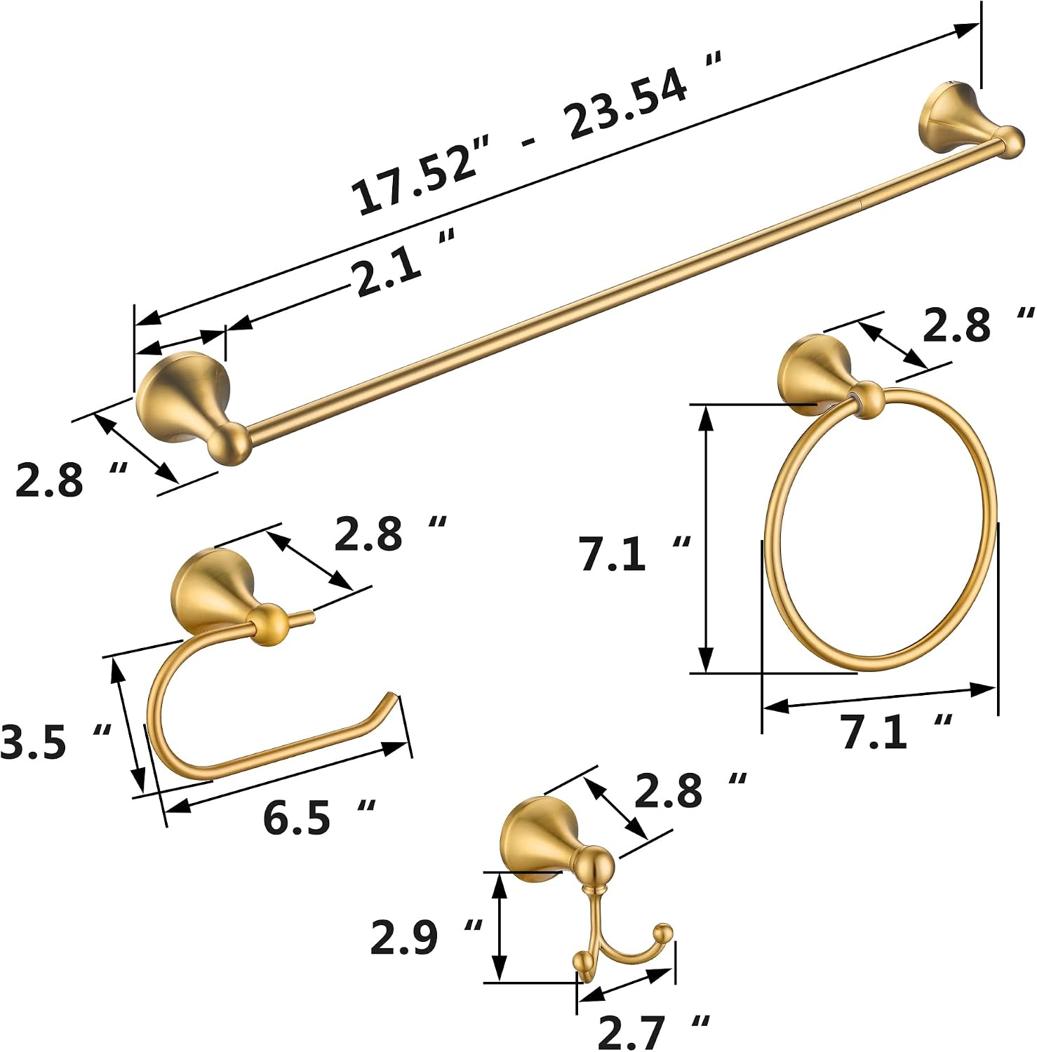 4 Pcs Gold Bathroom Hardware Set - Brushed Brass Gold Bathroom Accessories Kit, Stainless Steel Wall Mounted 23.6 Inch