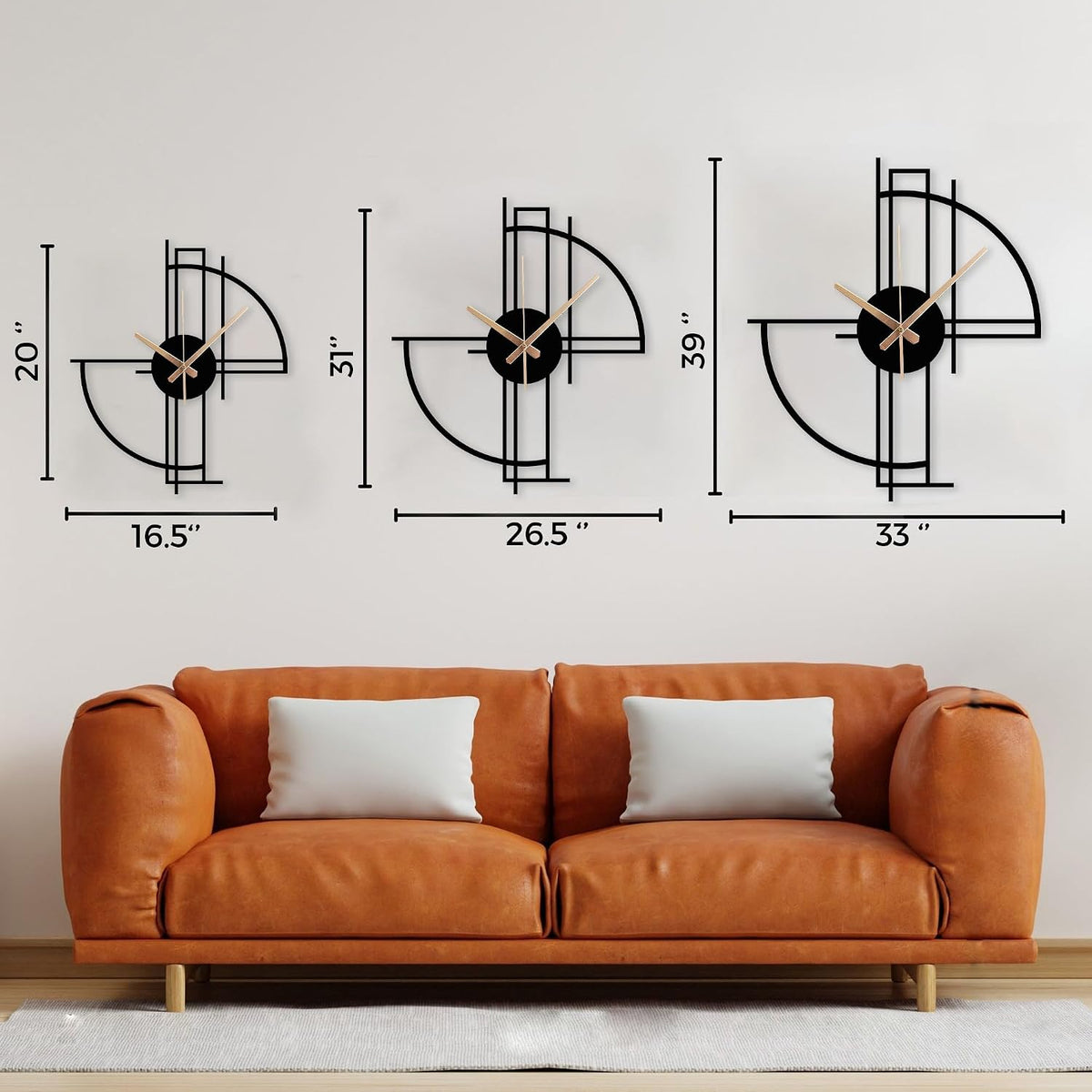 Modern Geometric Metal Wall Clock, Minimalist Black Steel Design, Silent Non-Ticking Mechanism, Unique Contemporary