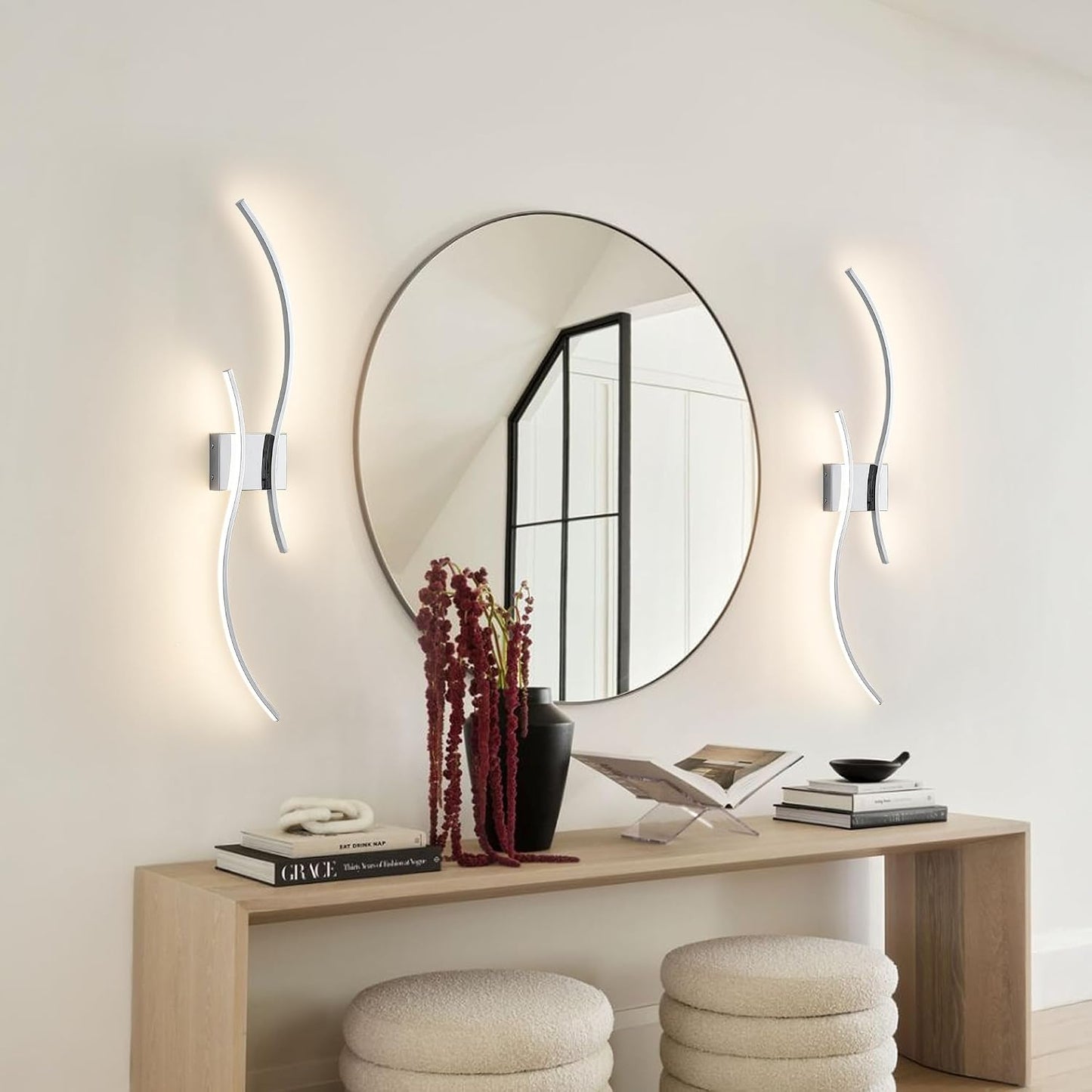 KARTOOSH Battery Operated Wall Sconce Set of Two with Remote Control | Wireless Wall Sconces with Stepless 3CCT &