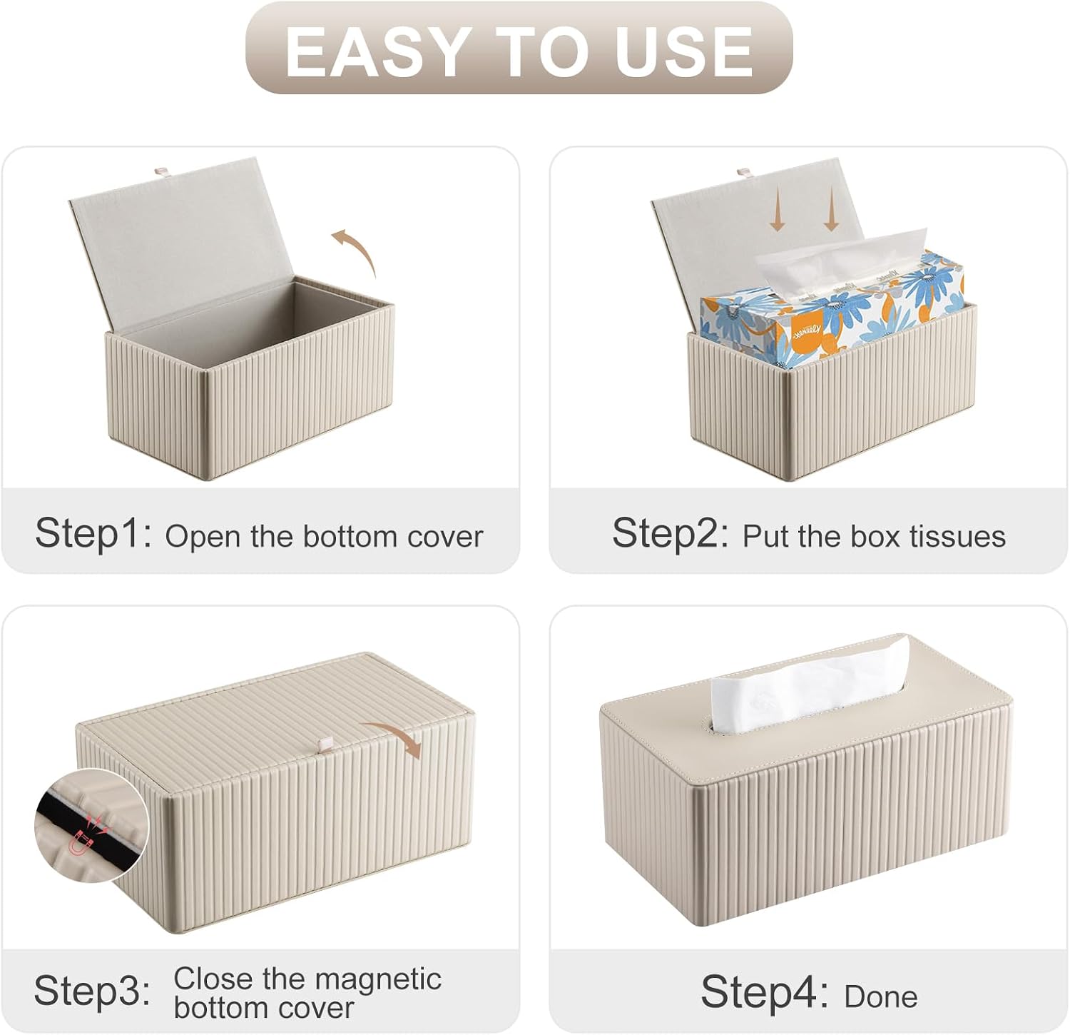 Napkin & Facial Tissue Holder / Beige Stripe