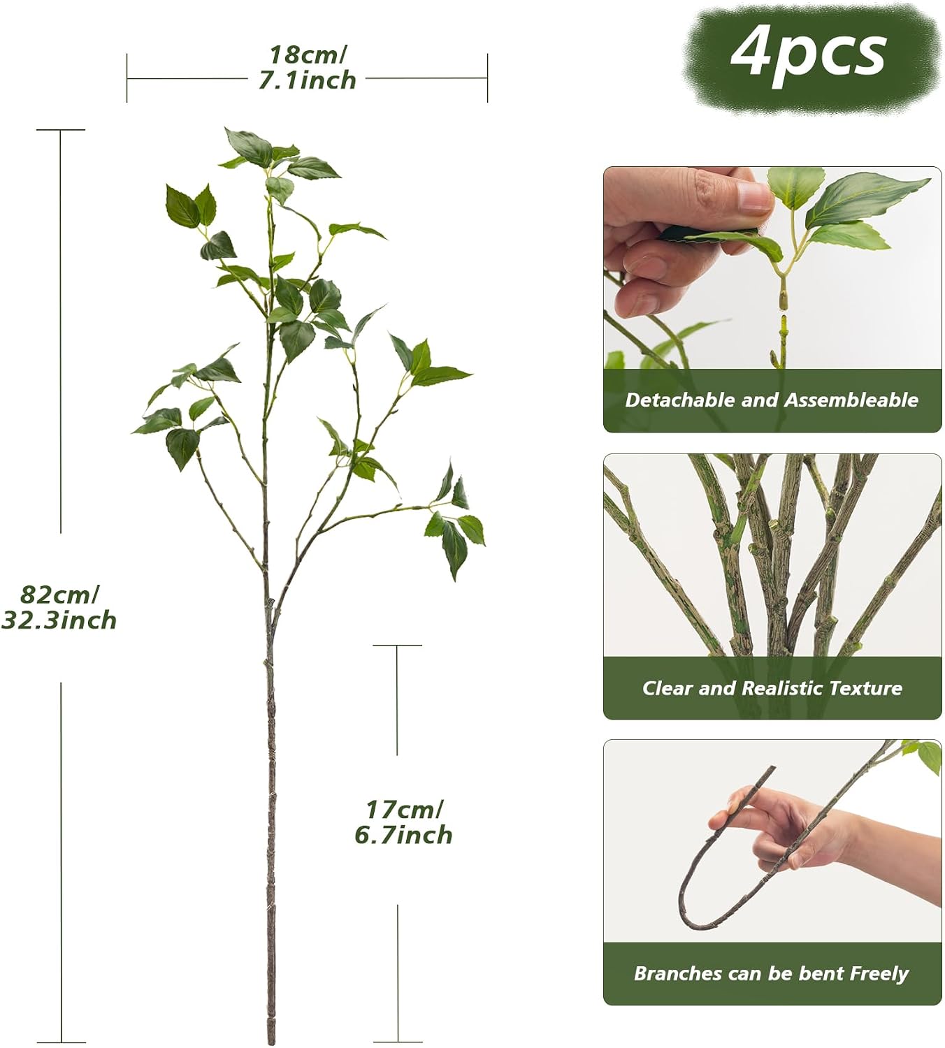 Artificial Plants Greenery Eucalyptus Stems Branches Plant / 32""green / Set of 4