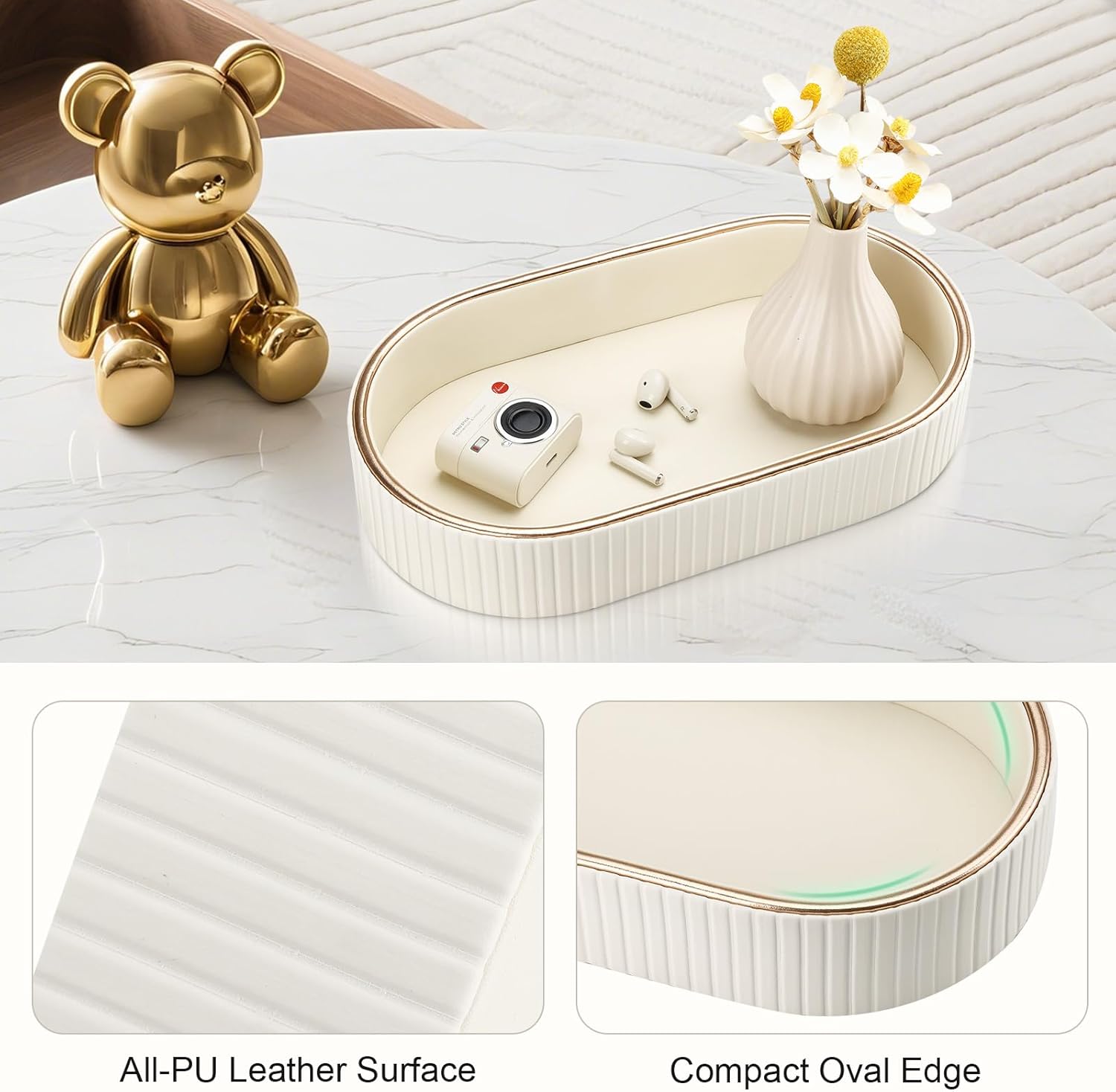 Oval Vanity Tray Perfume Organizer / Cream White