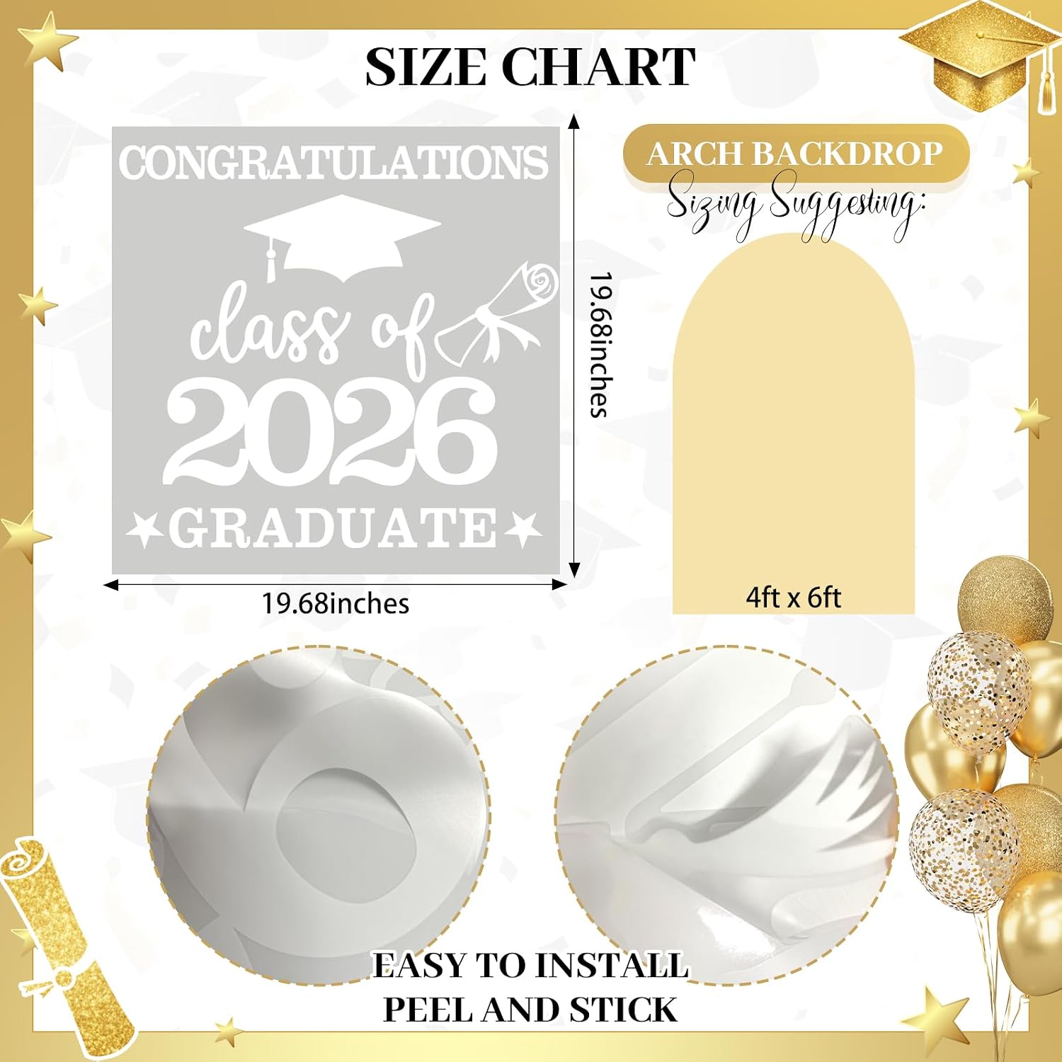 White Congratulations Class of 2026 Graduate Decals Graduation Decals for Arch Backdrop / White 02