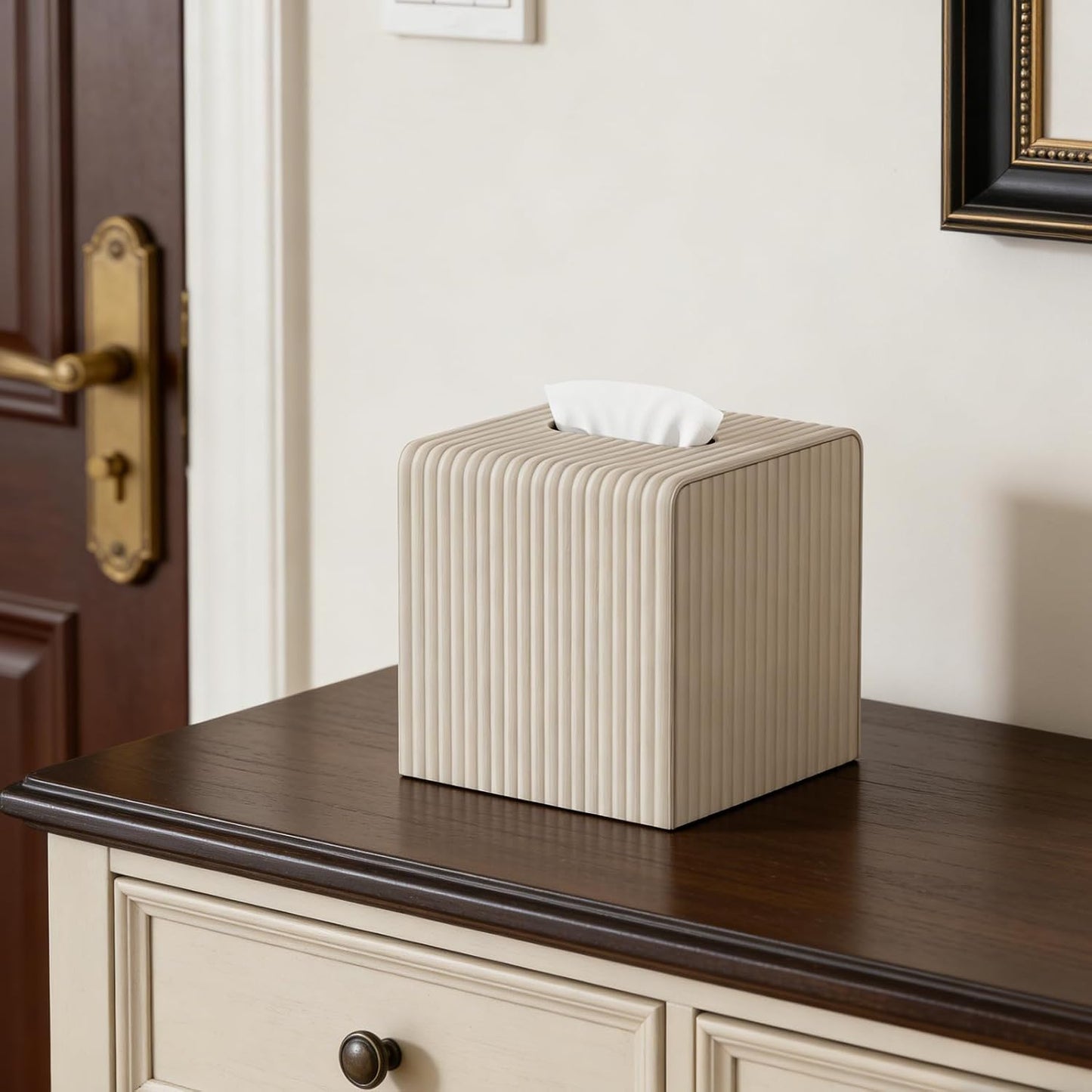 Modern Facial PU Tissue Holder Napkin Dispenser Accessories / Beige