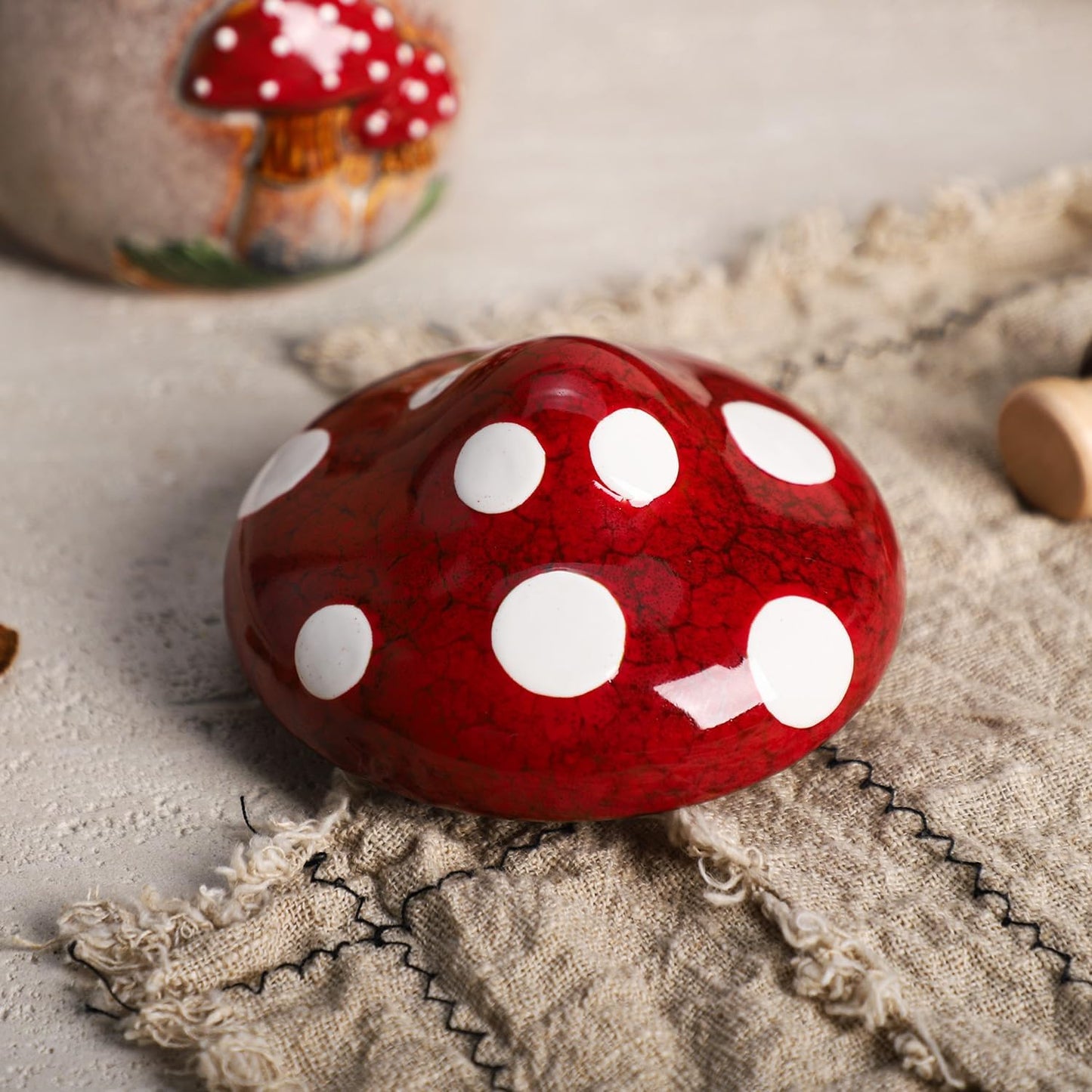 Ceramic Mushroom Candy Jar / Red