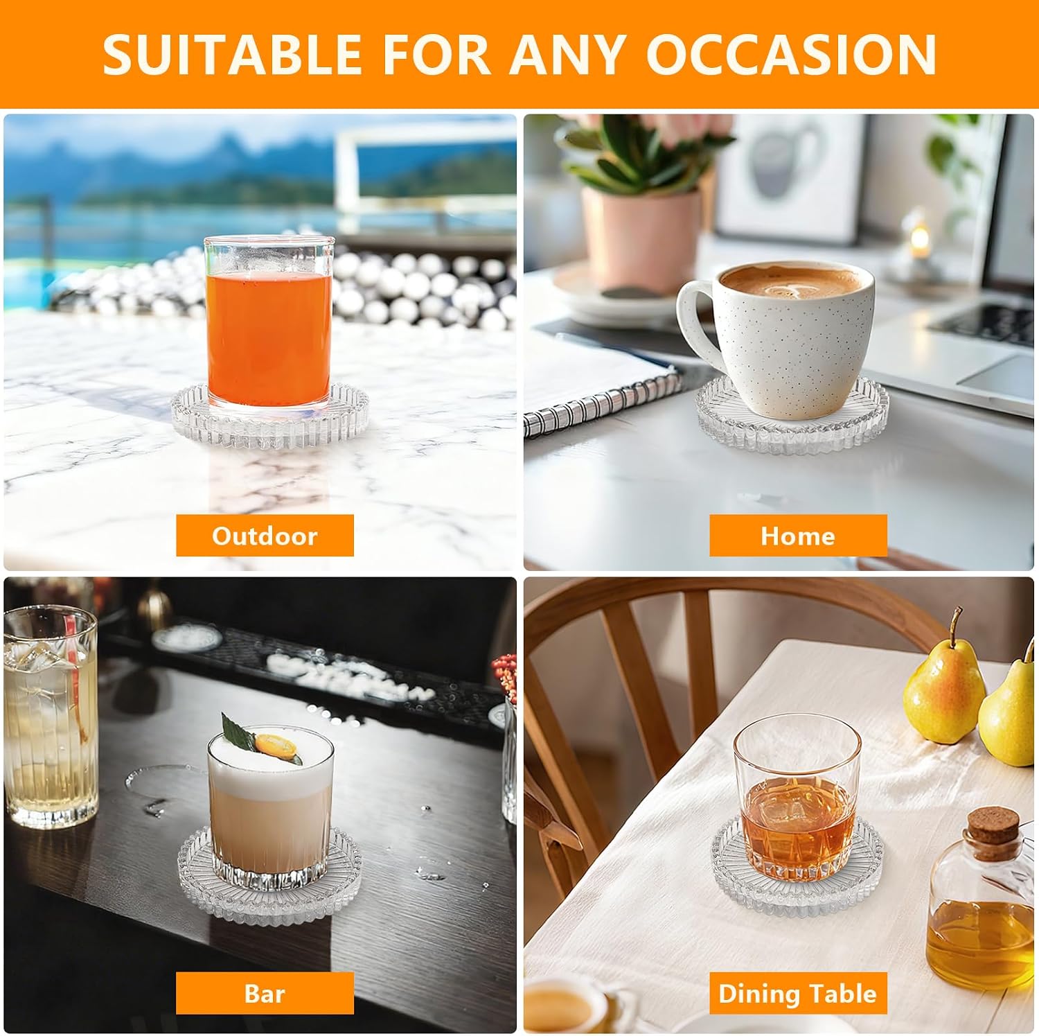 Round Modern Coasters / Clear / 4 Inch / Set of 4