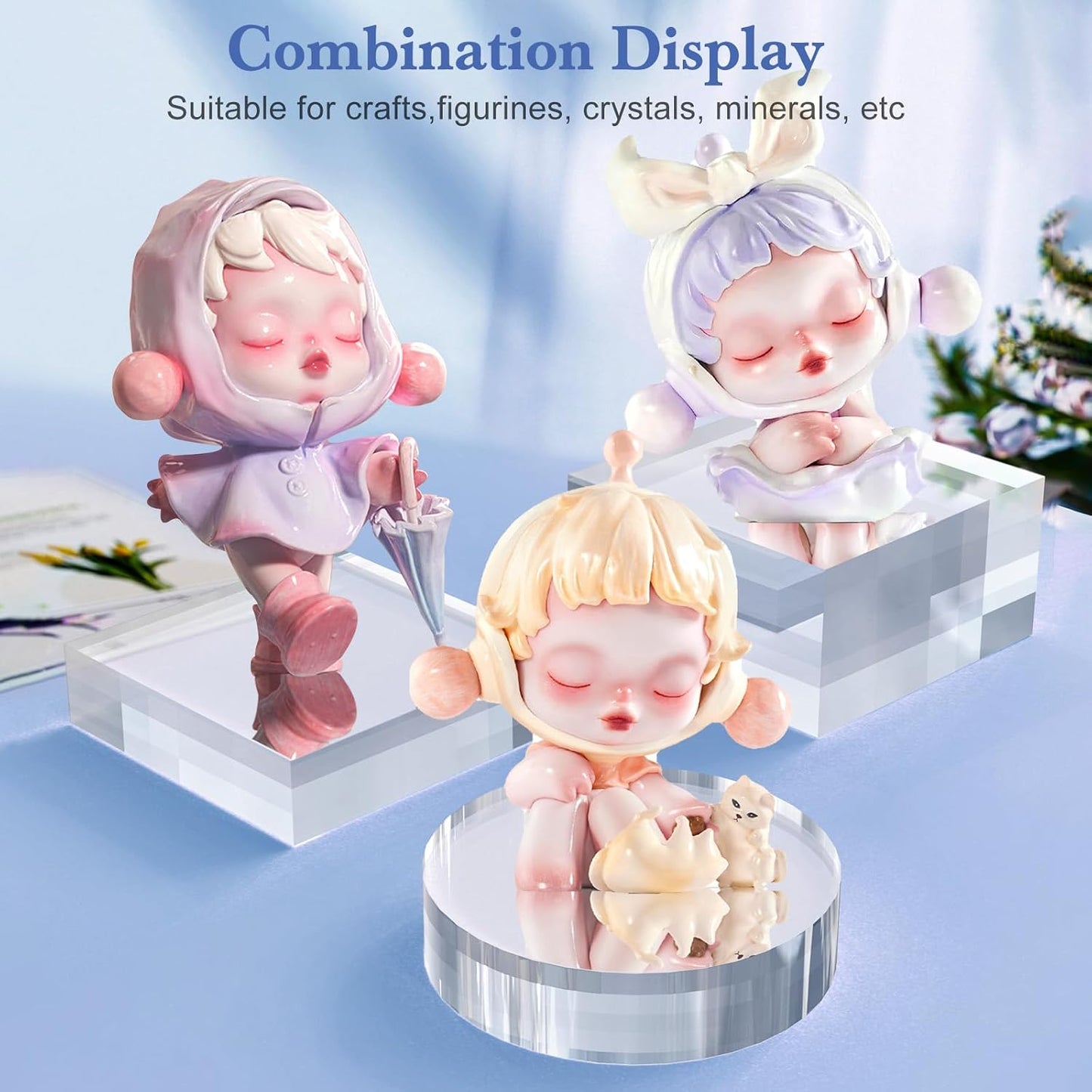 Acrylic Blocks Acrylic Base Stand for Display Block Square Riser / Clear / 3 x 3 x 2 / Set of 4