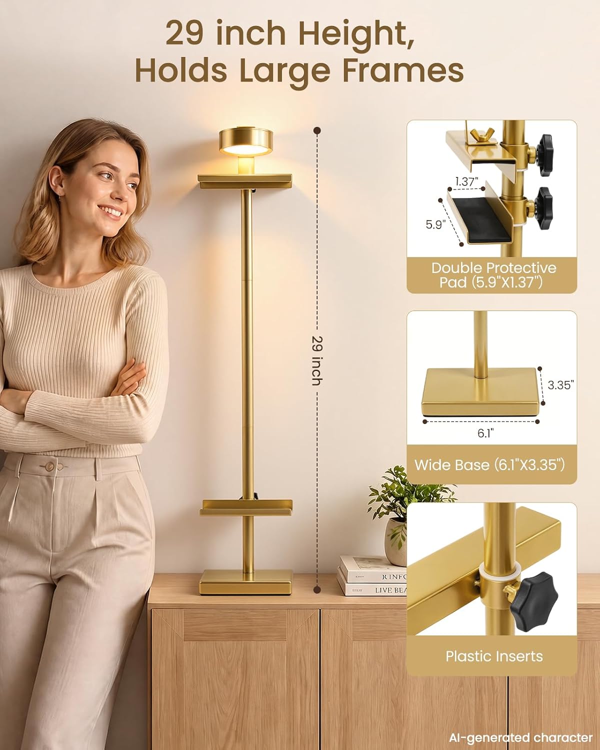 Adjustable Tabletop Easel Stand with Picture Frame Light, Gold | Picture Easels for Display Up to 29" H, Picture Frame