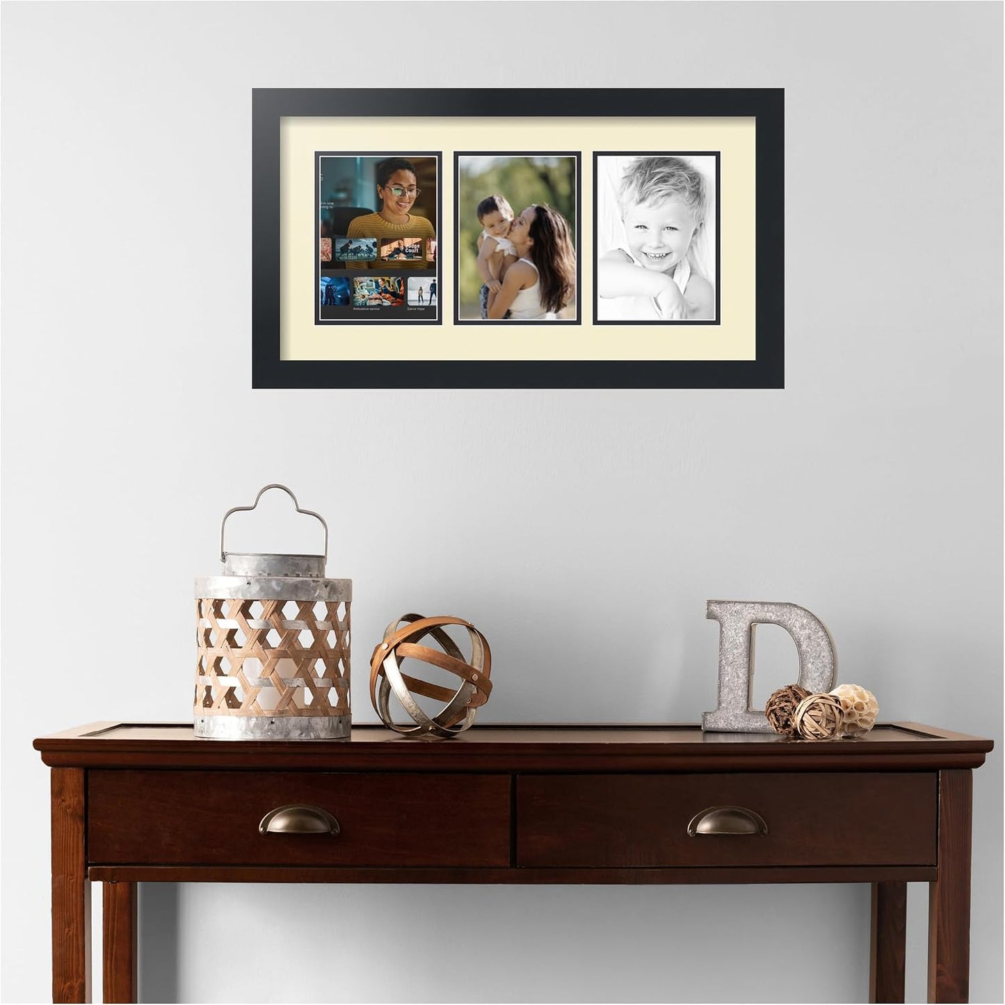 ArtToFrames Collage Picture Frame 3 Opening 3-5x7 Photo Frame | Made in USA | Black Frame Oyster and Black Mats | Wall